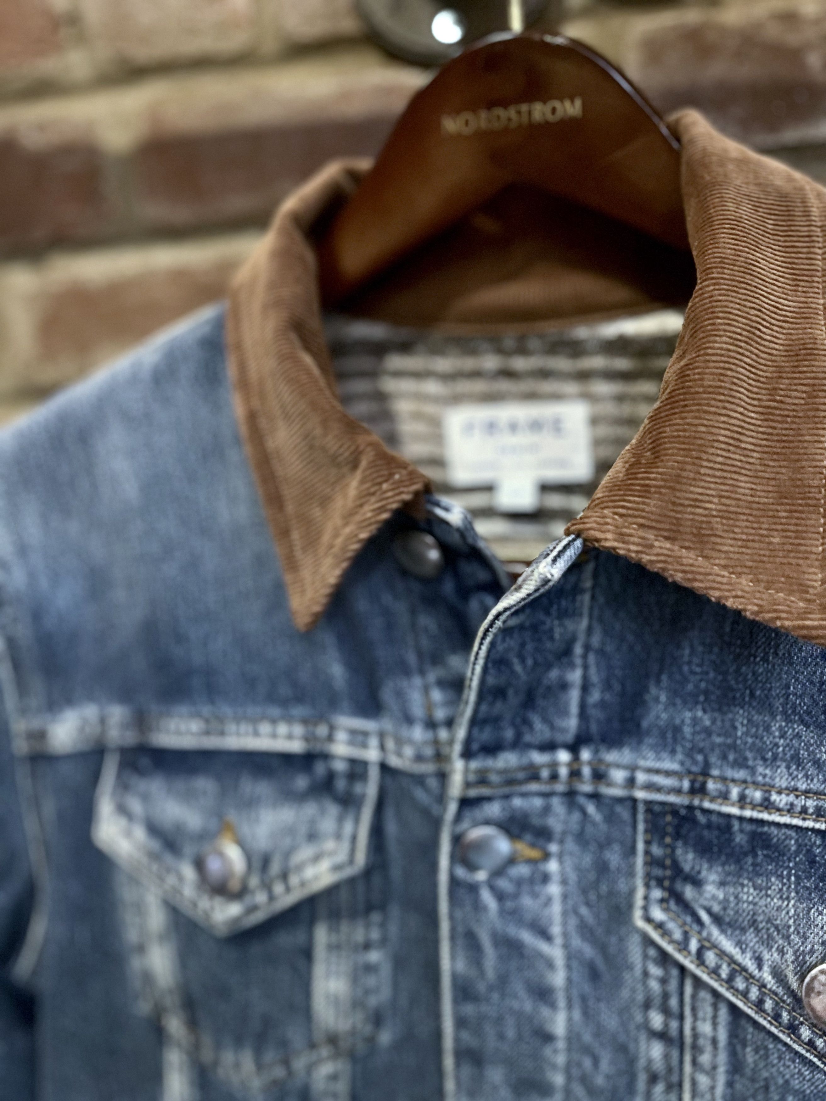 Frame Distressed Light Denim Corduroy-Trimmed Collar Jacket Size US S / EU 44-46 / 1 - 2 Thumbnail