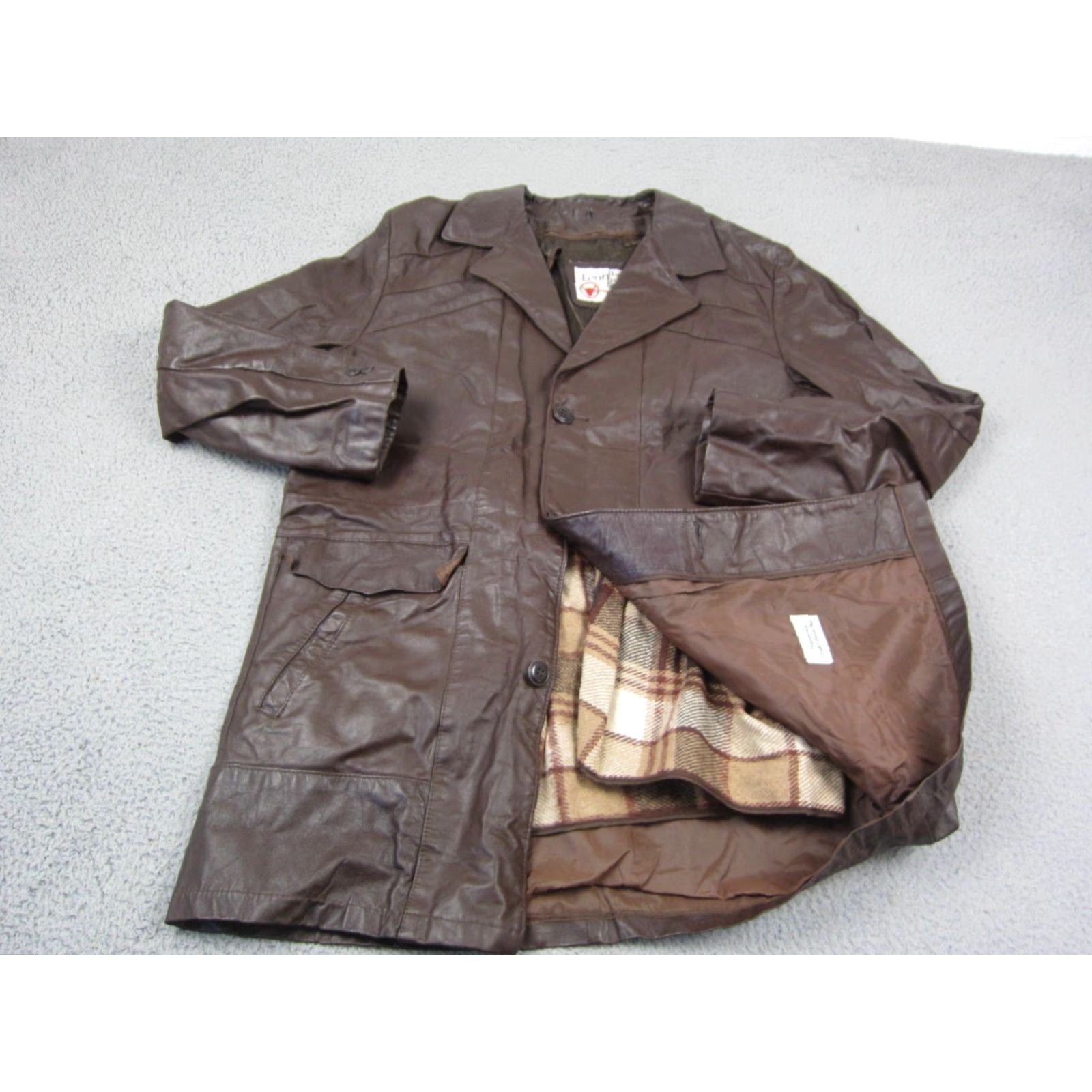 Sears VINTAGE Sears Jacket Mens 46 X-Tall Brown Plaid Leather Trench Coat 70s Size US S / EU 44-46 / 1 - 5 Thumbnail