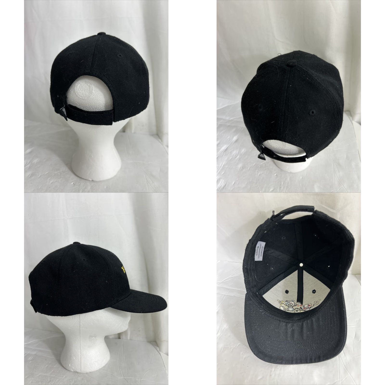 Vintage Cup head Baseball Hat Black Adjustable Hook And Loop Strap Hat Men Black Cuphead Logo Baseball Cap Loop One Size Adjusta ble Size ONE SIZE - 8 Thumbnail