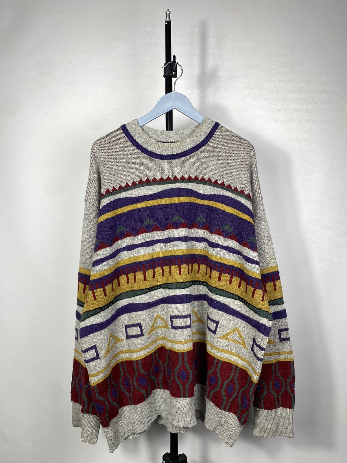 Adidas × Vintage Adidas vintage patterned knitted sweater 90s jumper Size US L / EU 52-54 / 3 - 1 Thumbnail
