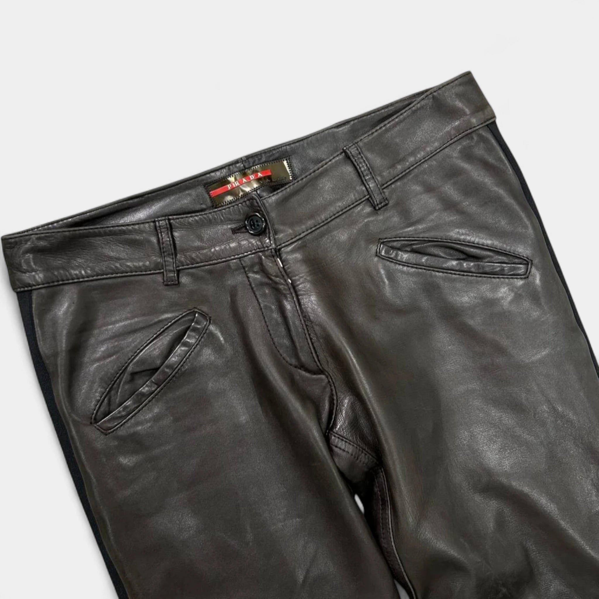 Prada 2000s Prada Brown Motorcycle Leather Pants Size US 30 / EU 46 - 2 Thumbnail