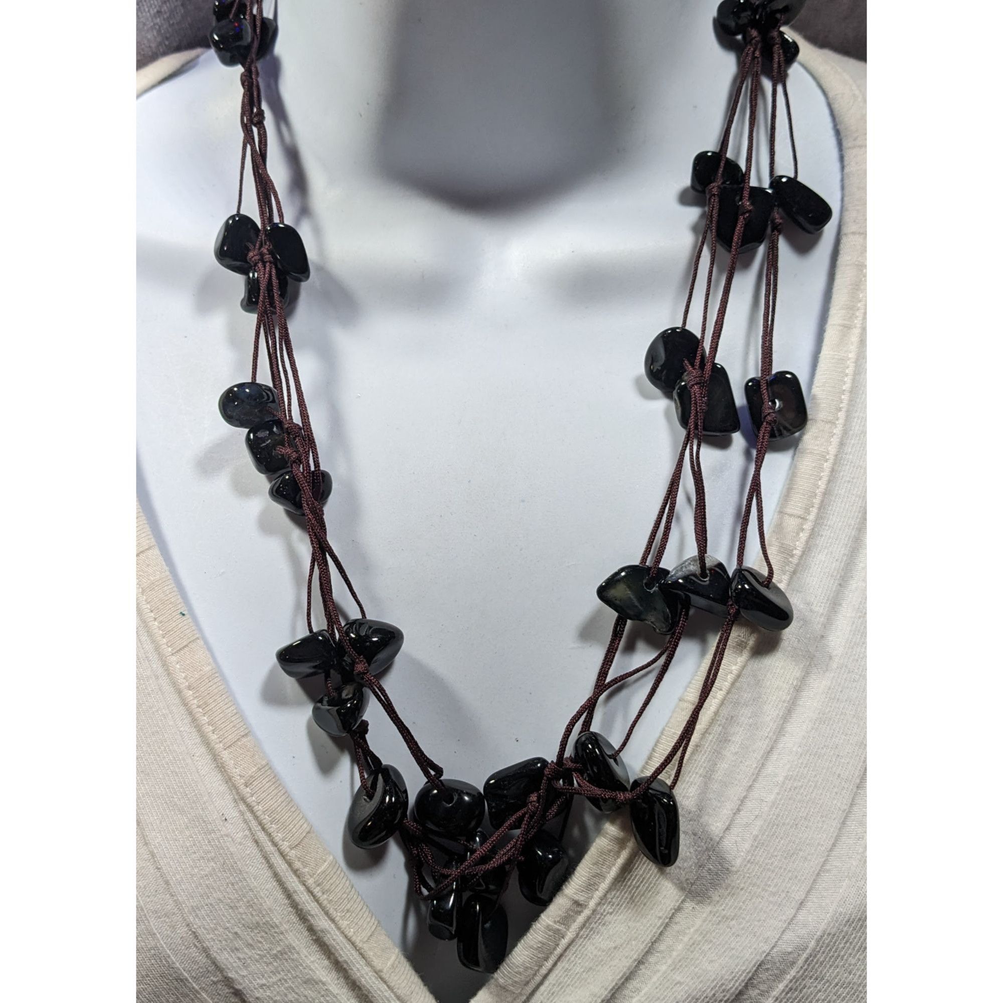 Other Nature Inspired Black Agate Beaded Multilayer Station Neckla Size ONE SIZE - 1 Thumbnail