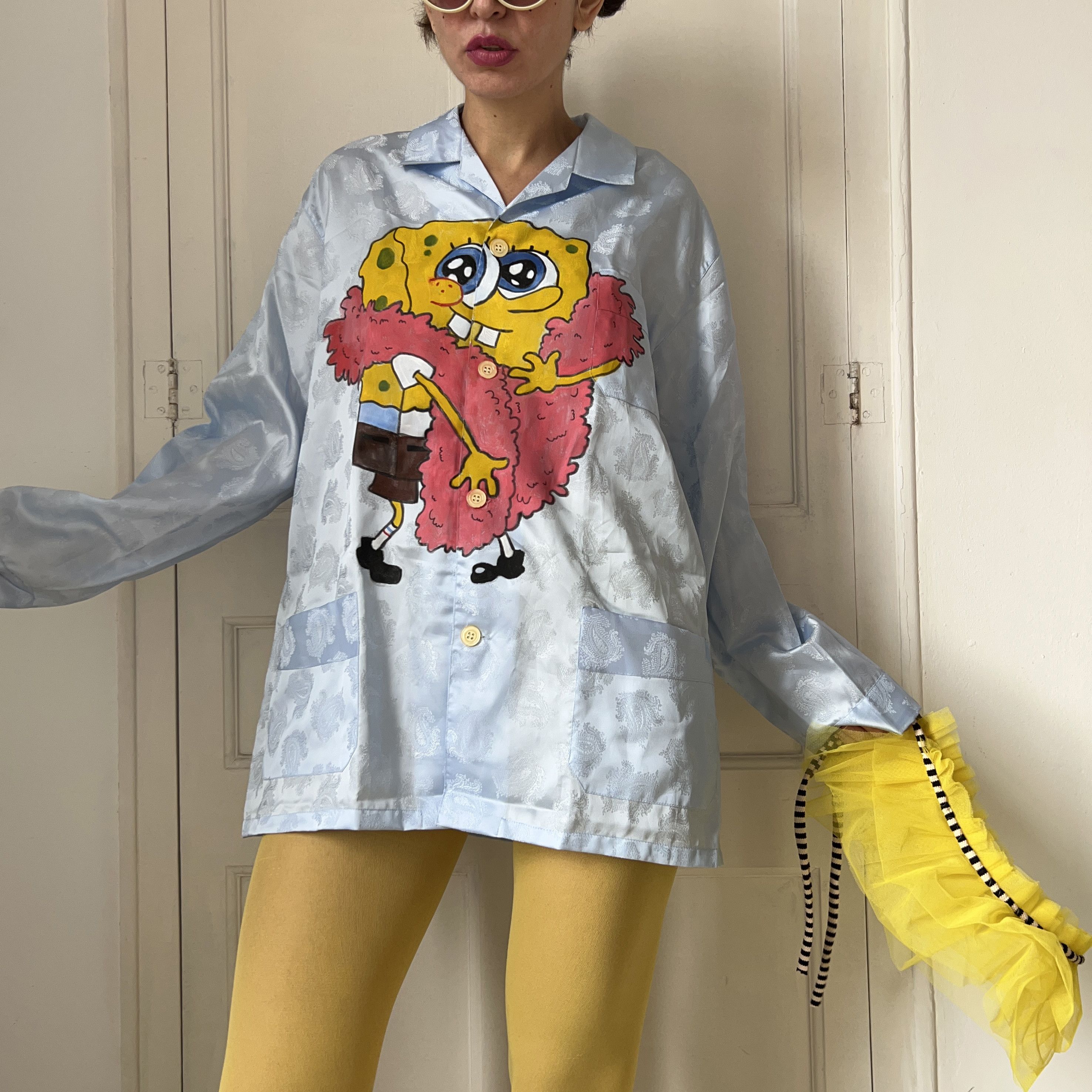 Custommade Hand-Painted SpongeBob Pajama Shirt Size XL / US 12-14 / IT 48-50 - 7 Thumbnail