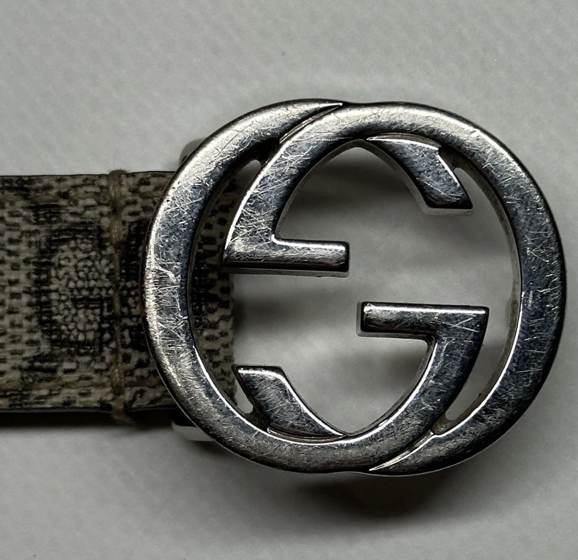 Gucci Gucci Beige/Brown GG Thin Belt 70cm Silver Buckle Size ONE SIZE - 5 Thumbnail
