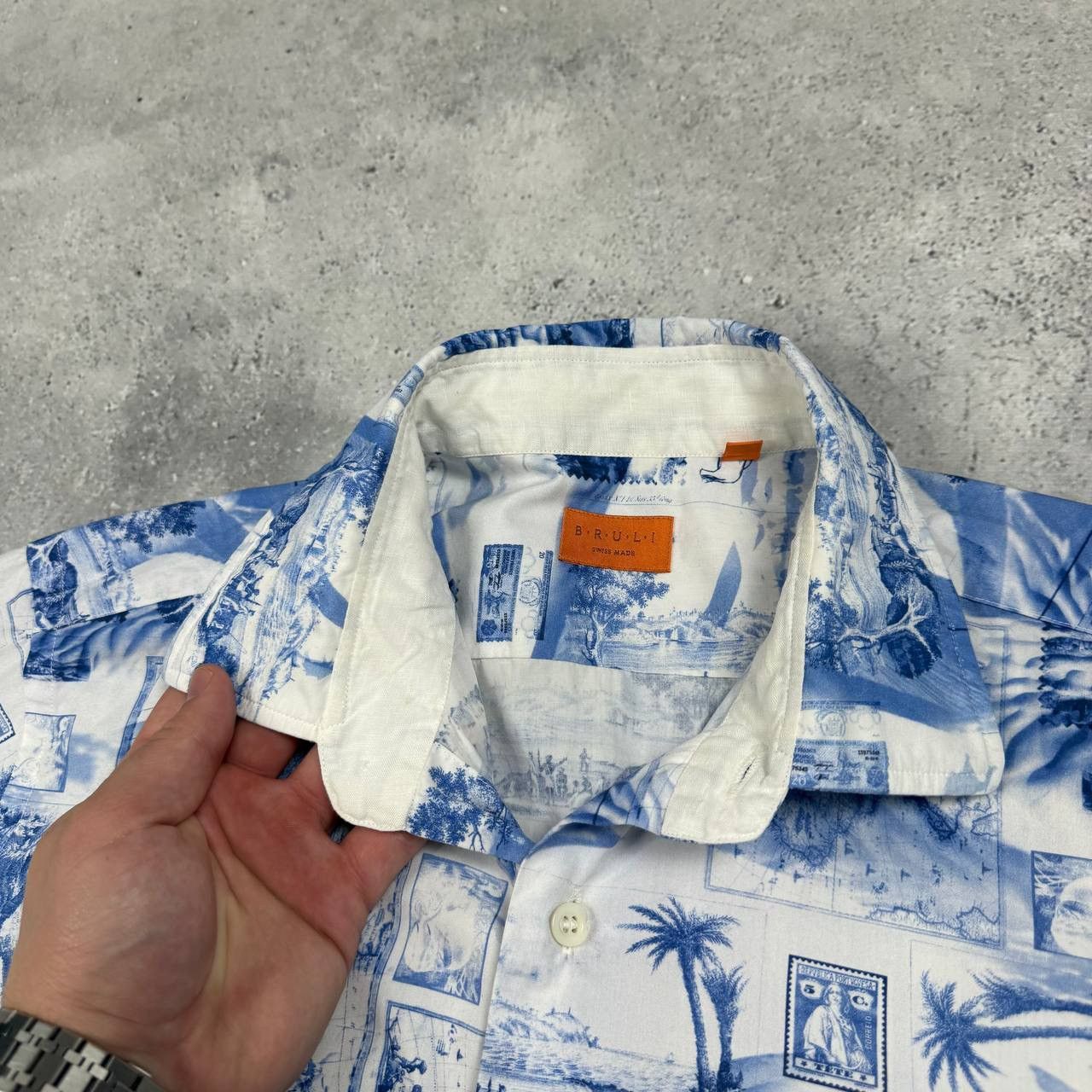 Other BRULI Swiss Made Geography Print Button-Up LS Collar Shirt Size 40R - 7 Thumbnail