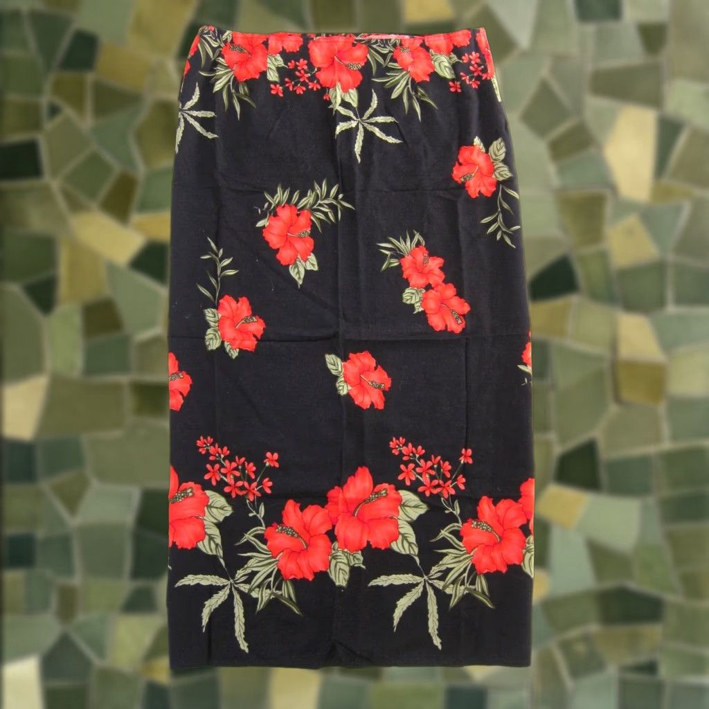 Vintage VINTAGE Hibiscus Collection Hawaii Rayon Black Red Floral Long Maxi Wrap Skirt L Size 36" / US 14 / IT 50 - 1 Thumbnail