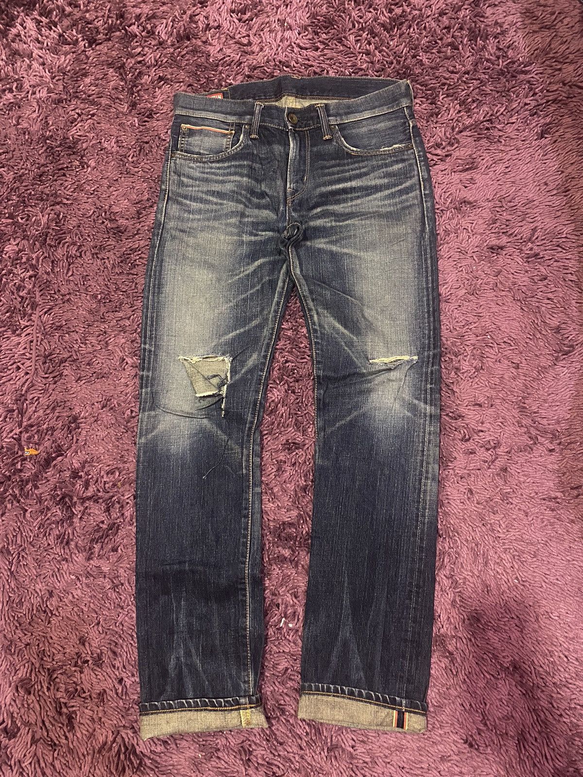 image of Vintage Edwin 505Zxx Distressed Denim Selvage Orang Tab in Blue, Men's (Size 32)