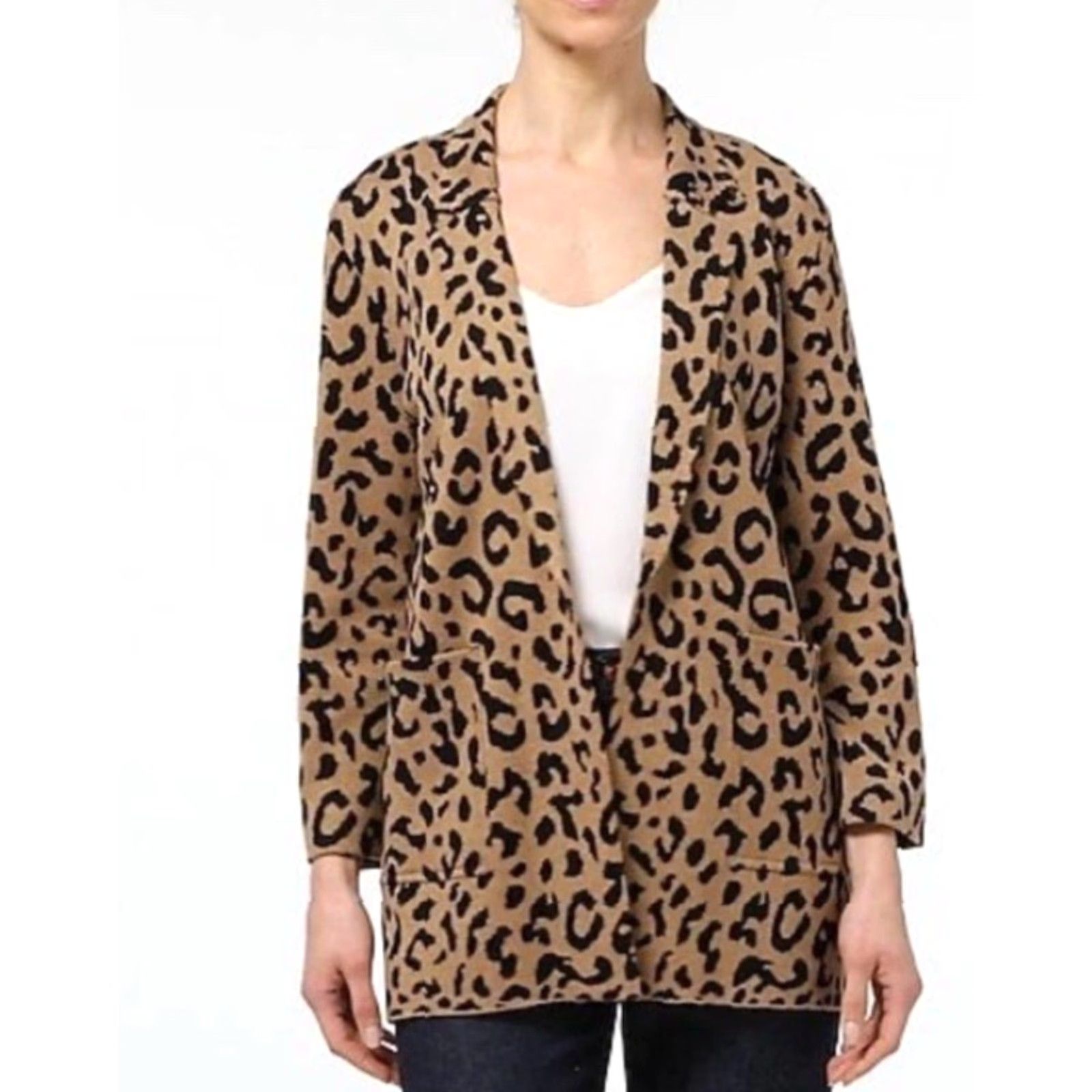 J.Crew VINTAGE J. Crew Sophie Leopard Print Blazer Women's Sz S Open Front Merino Wool Tan Size S / US 4 / IT 40 - 2 Thumbnail
