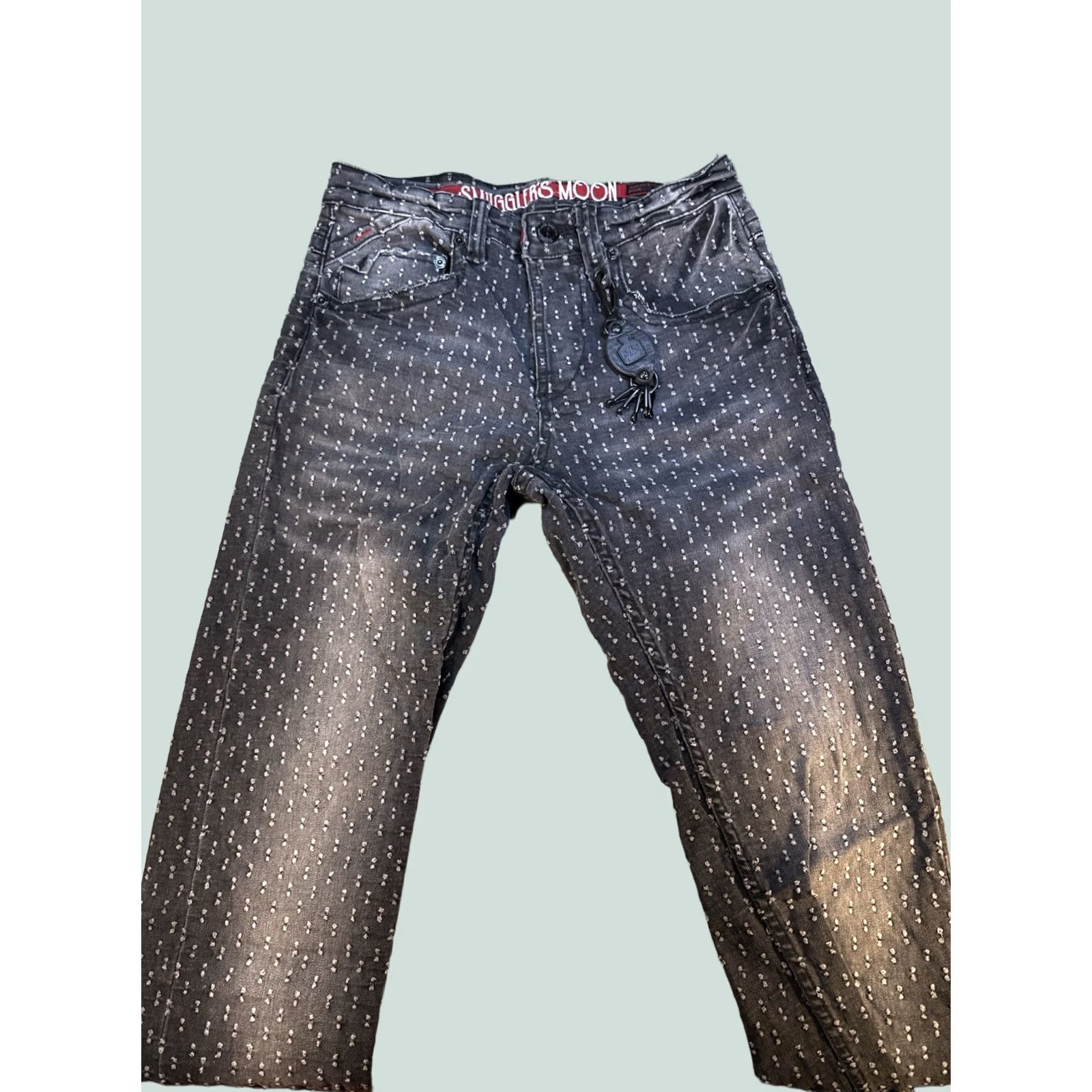 Denime Smugglers Moon Jeans Mens 28x35 Black Slim Patterned Distressed Denim Skinny Moon Theme Mens Jeans Slim Fit Distressed Patterned Black Size US 28 / EU 44 - 1 Thumbnail