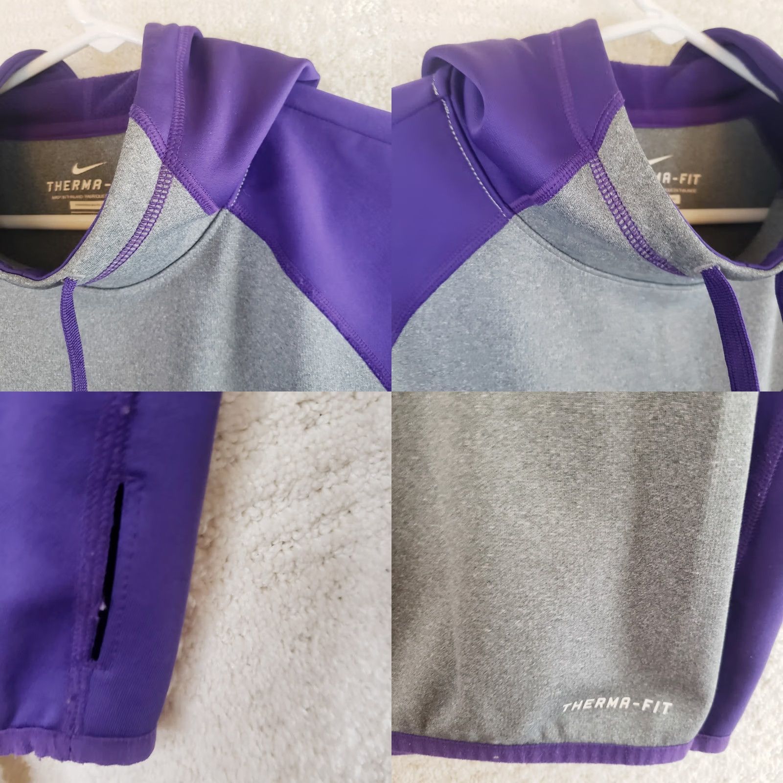 Nike Nike Therma-Fit Hoodie Purple Gray Women M Regular Pullover Hooded Thumb Holes Swoosh Colorblock Size M / US 6-8 / IT 42-44 - 8 Thumbnail