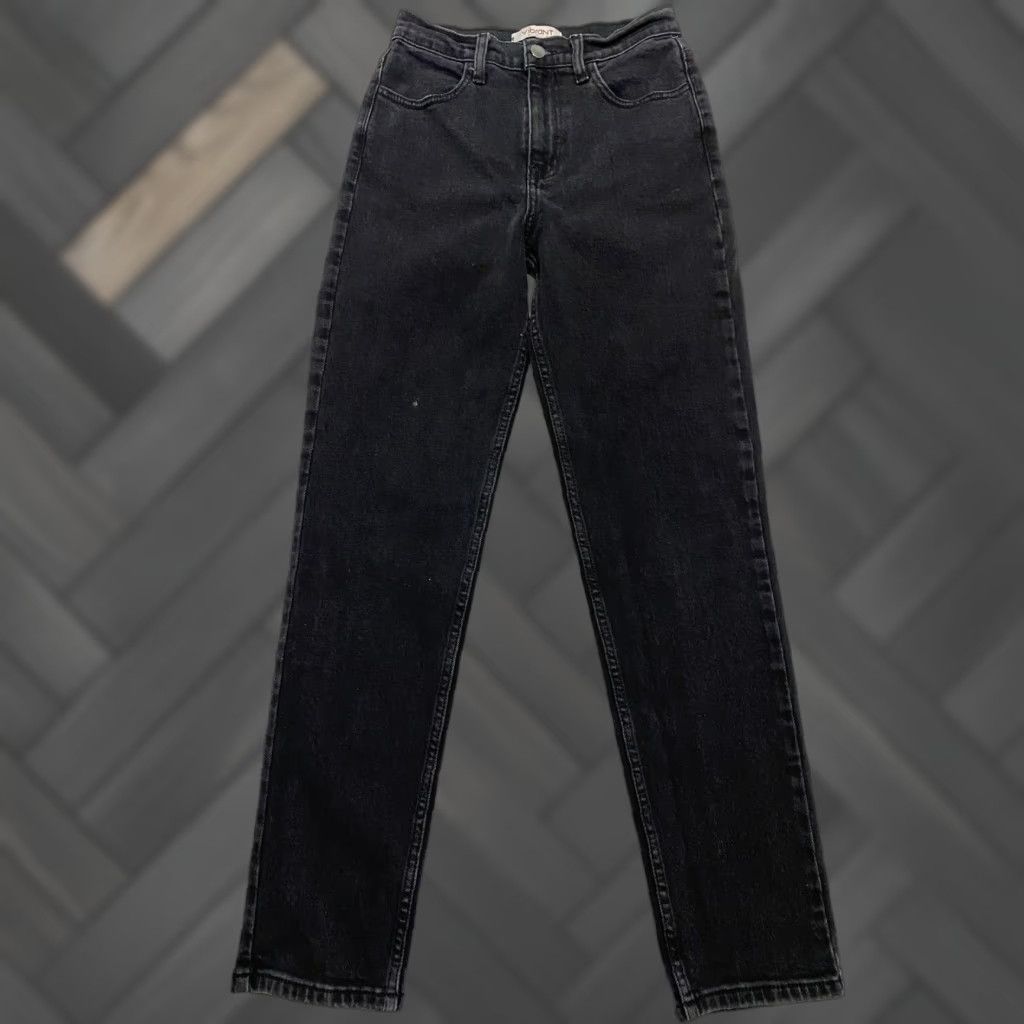 Vintage Vibrant Miu Black Wash Denim Jeans Womens High Rise Straight Leg Size 3 W25 Slim 5-Pocket Design Logo Glitter Denim Cotton Spandex Size 26" / US 2 / IT 38 - 1 Thumbnail
