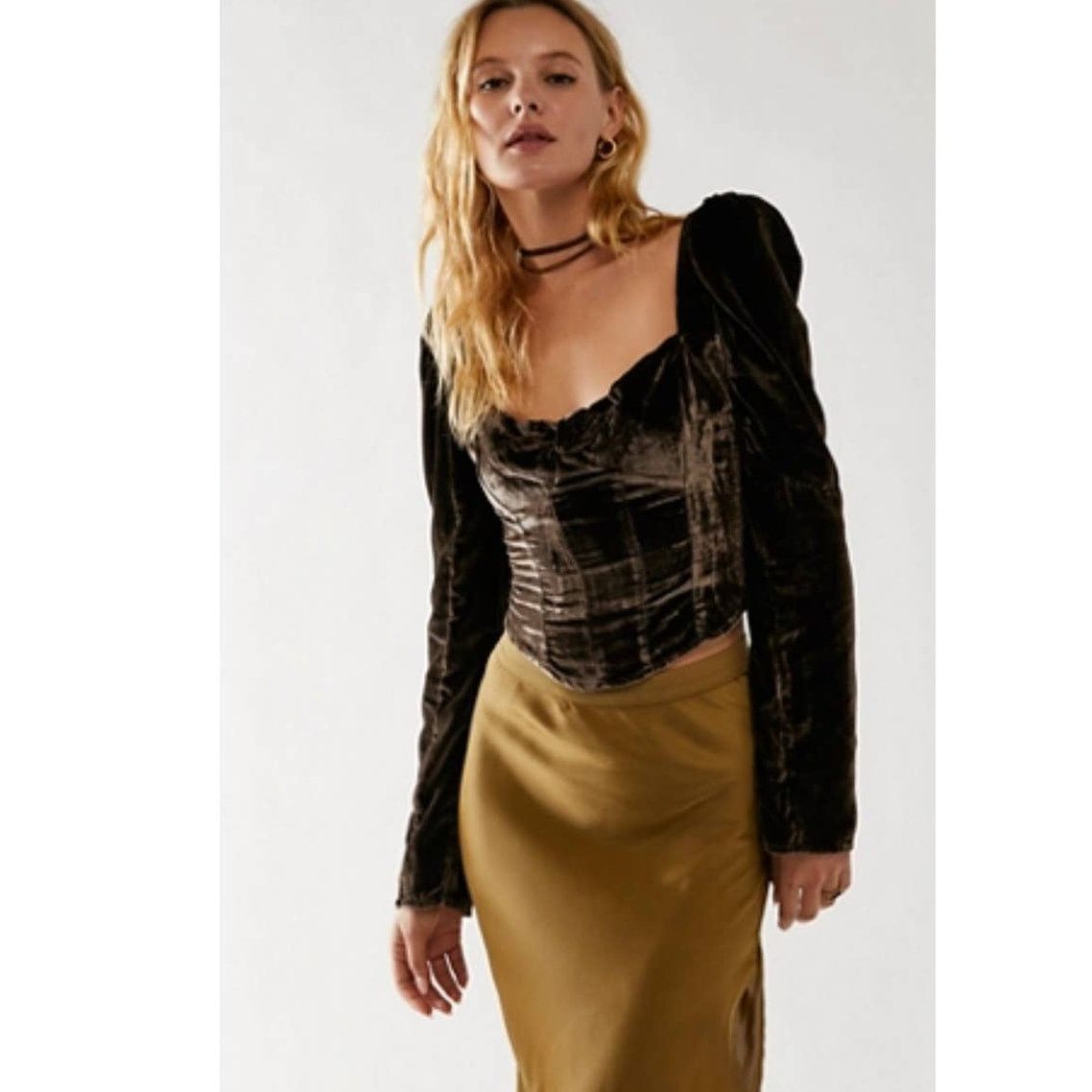 Free People New Free People Bridgette Velvet Top $128 X-SMALL Brown Size XS / US 0-2 / IT 36-38 - 1 Thumbnail