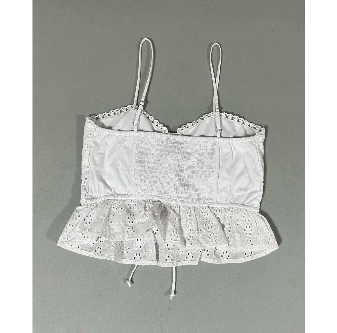 Vintage White Floral Eyelet Lace-Up Corset Tank Top Shirt Blouse XS🤍 Size XS / US 0-2 / IT 36-38 - 4 Thumbnail