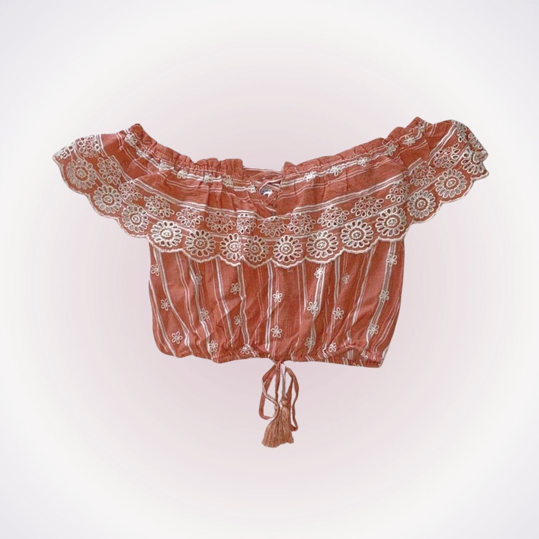 Other Poof New York Coral Crop Top with Cream Lace Detail | Sz M Size M / US 6-8 / IT 42-44 - 1 Thumbnail
