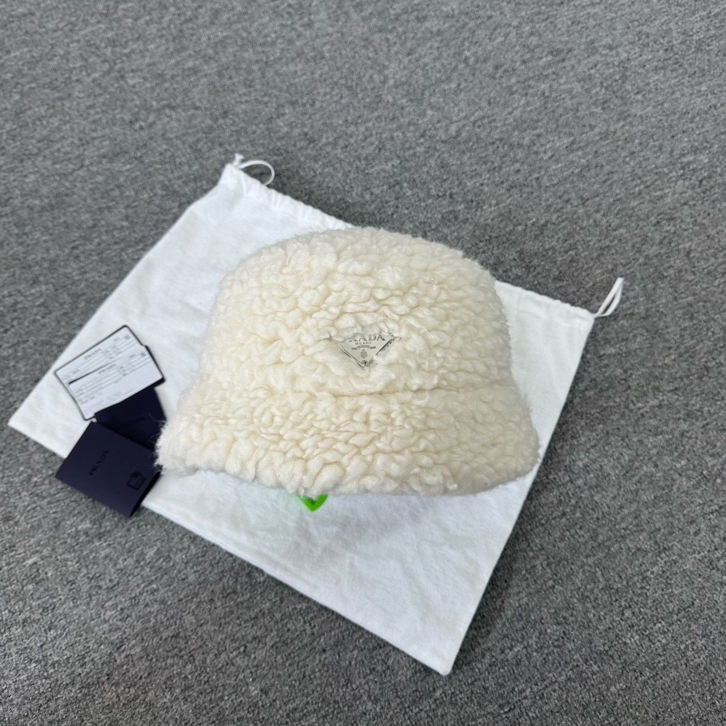 Prada Prada Triangle Logo White Lamb Wool Bucket Hat Size ONE SIZE - 1 Thumbnail
