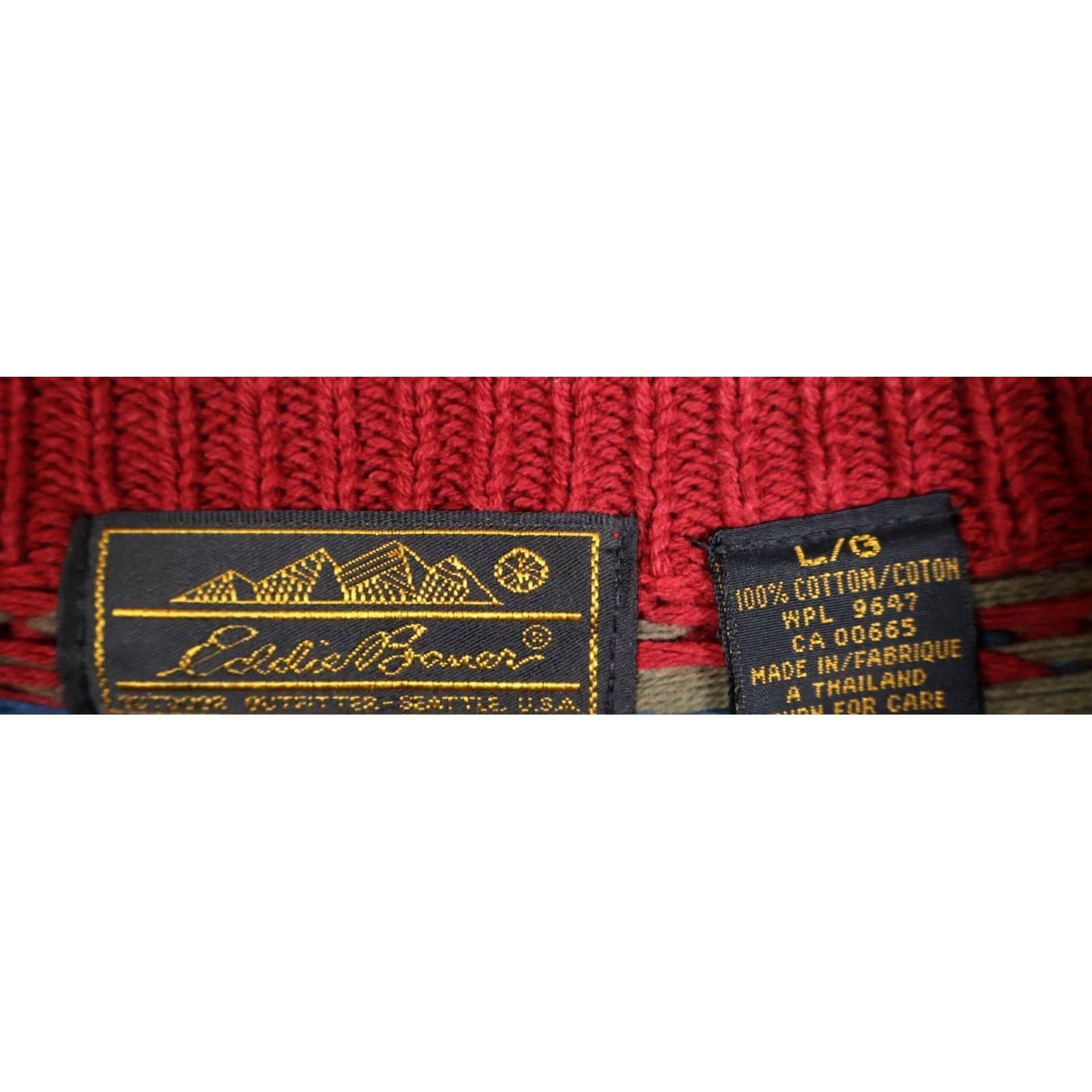 Eddie Bauer VINTAGE Eddie Bauer Sweater Men's Large Dark Red Fair Isle Geometric Cotton Knit VTG Size US L / EU 52-54 / 3 - 3 Thumbnail
