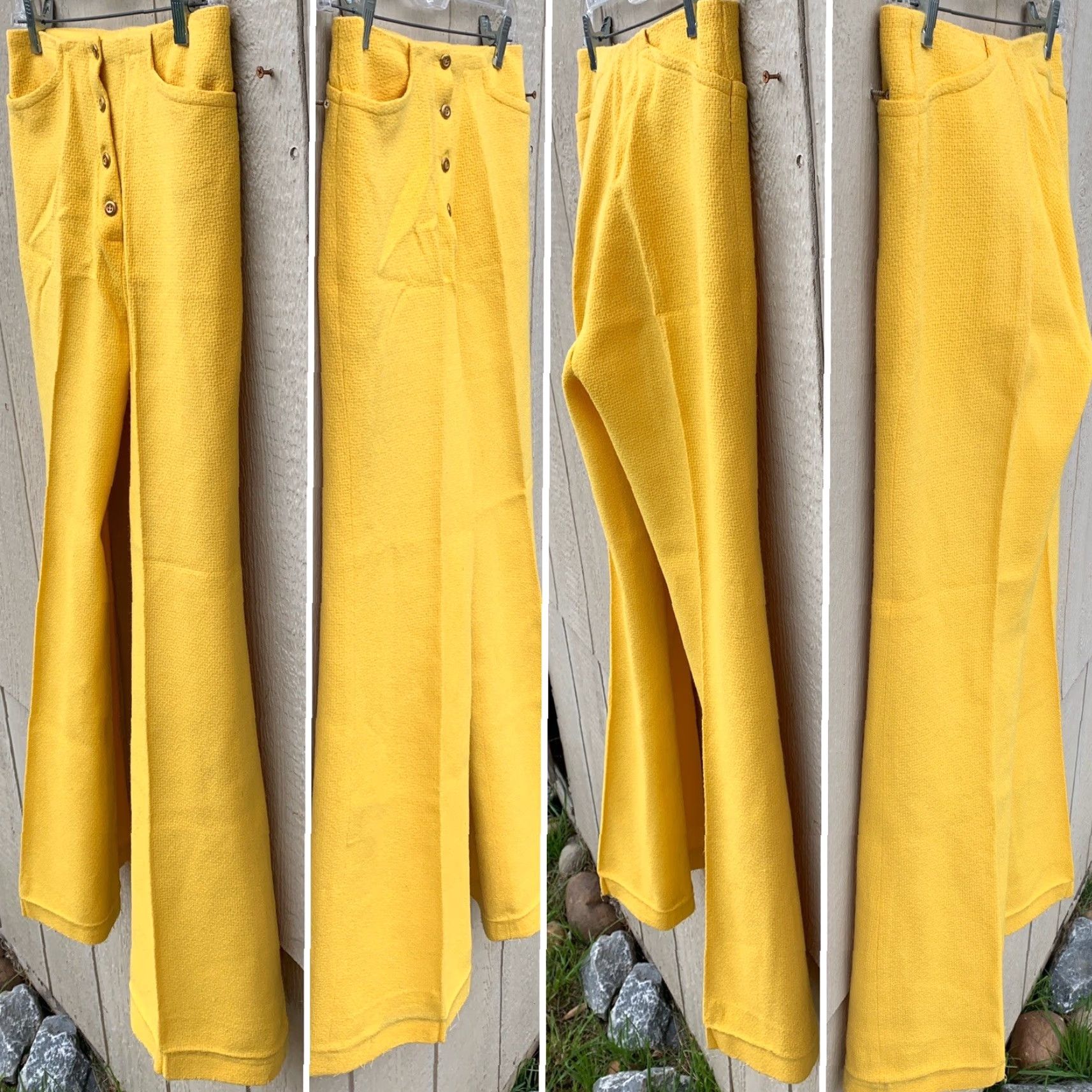 Bell VINTAGE Bronson Of California Button Fly Hip Hugger Bell Bottom Pants 1960s 27.5 in Waist 13 3/4” Hip 17 1/2” Inseam 27 3/8” Yellow Womens/Boys? Size 28" / US 6 / IT 42 - 6 Thumbnail
