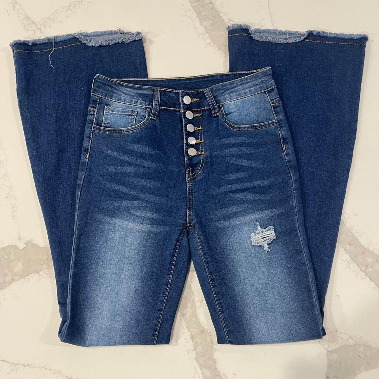 Shein Shein Distressed Raw Hem Flare Leg Denim Jeans Women’s 6 Size 28" / US 6 / IT 42 - 2 Thumbnail
