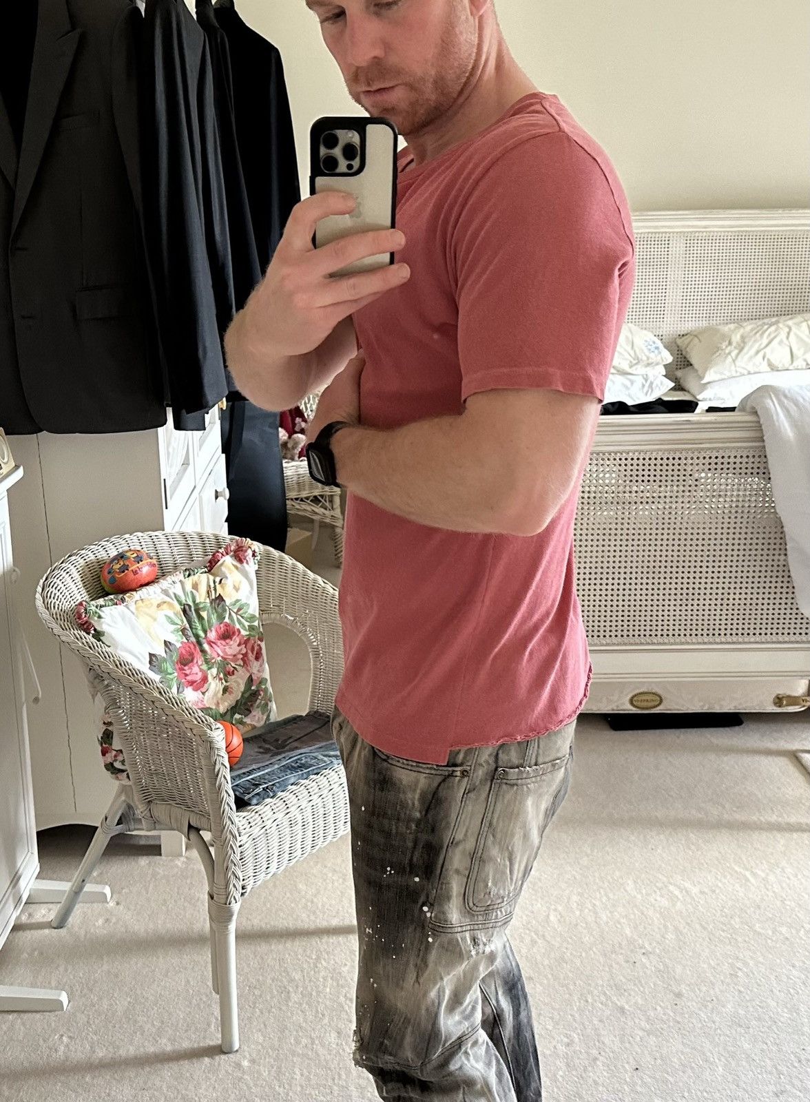 Saint Laurent Paris $550 Saint Laurent Rive Gauche logo t shirt pink salmon Size US M / EU 48-50 / 2 - 3 Thumbnail