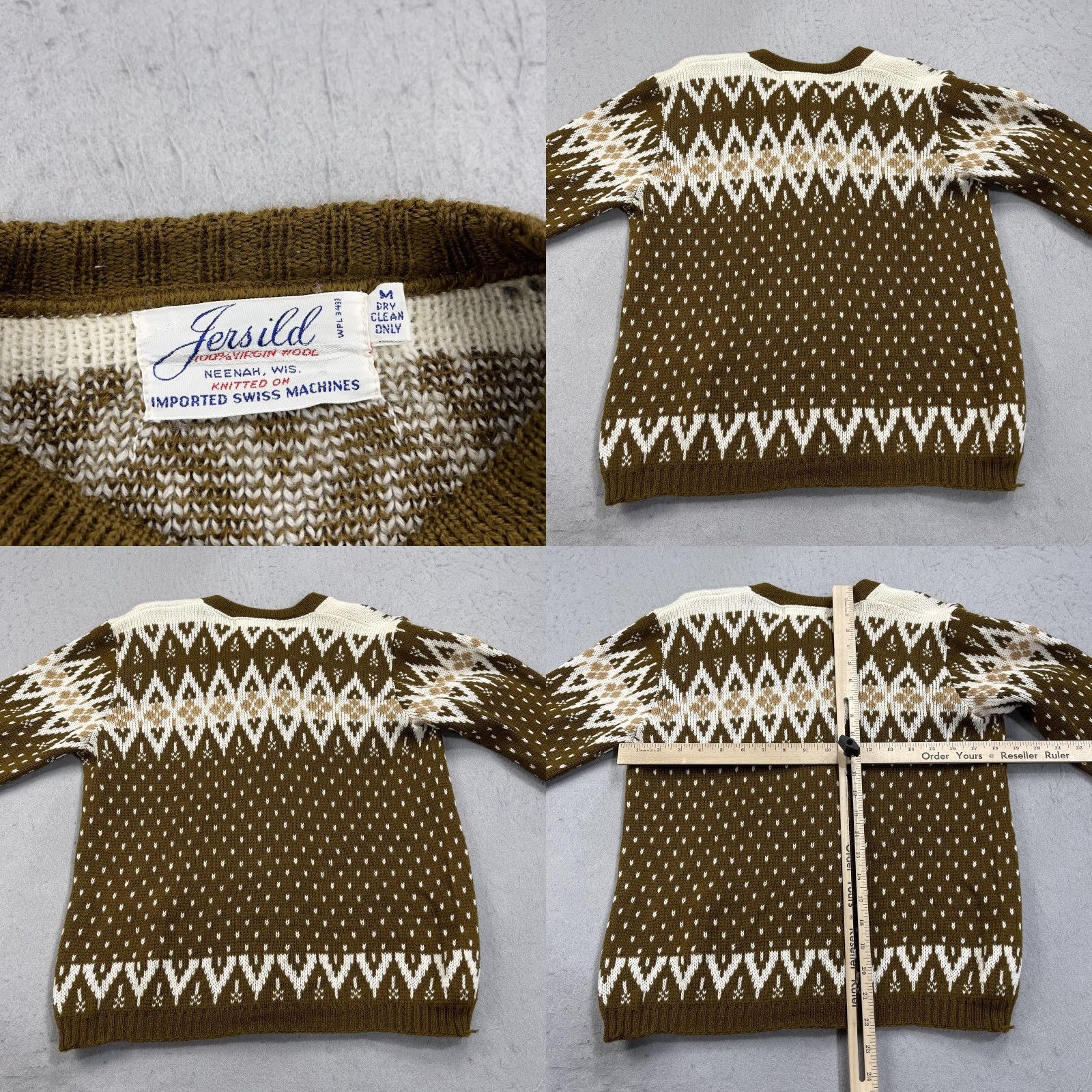 Vintage VINTAGE Jersild Cardigan Womens M Brown 100% Wool Fair Isle Crew Neck Button-Front Knit Size M / US 6-8 / IT 42-44 - 8 Thumbnail