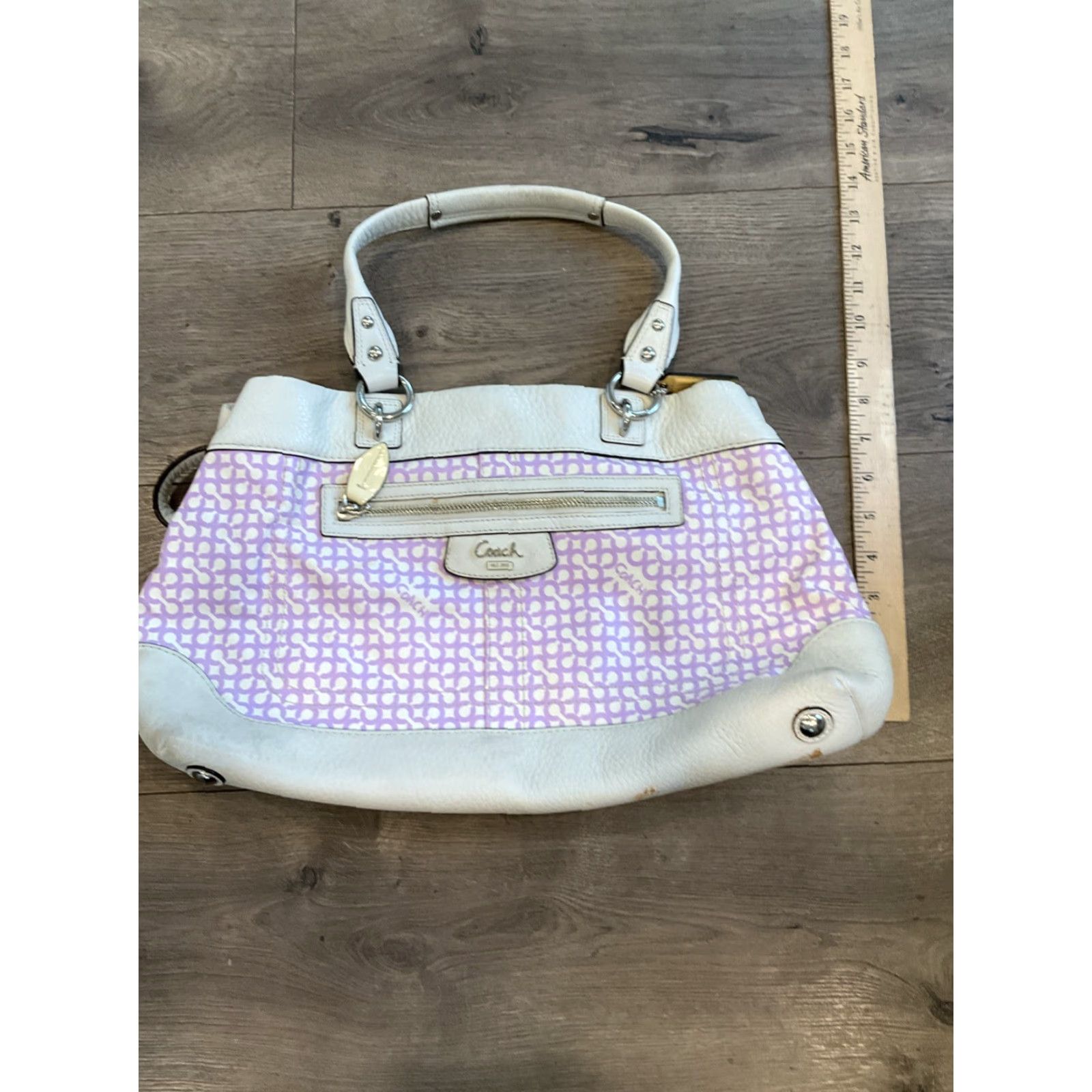 Coach Coach Penelope Op Art Leather Large Tote Purse 13453 Purple Green/white Art Tote Womens Extra Large Canvas Strap 8.5" Size ONE SIZE - 2 Thumbnail