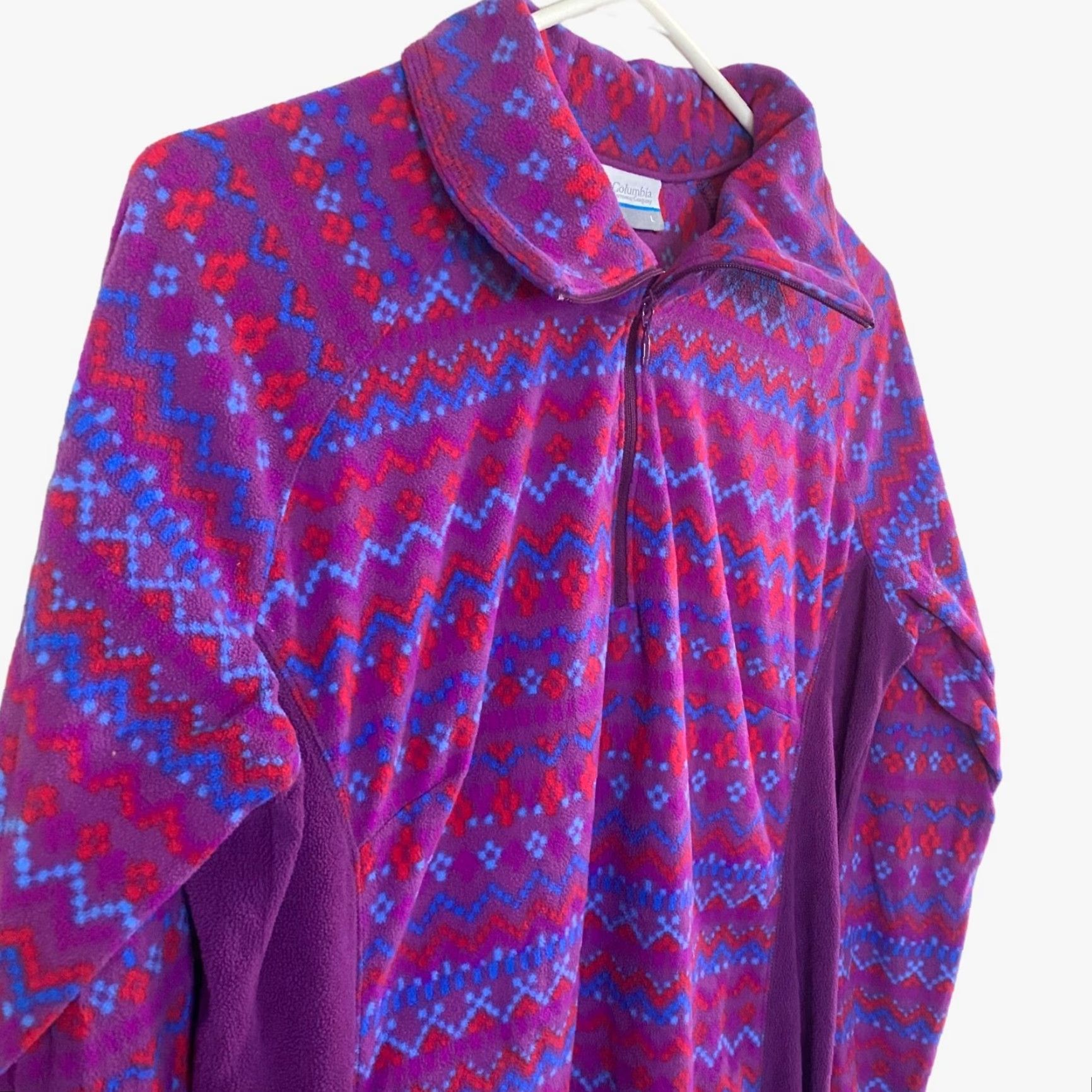 Vintage Columbia Jacket 1/4 Zip Fleece Pullover Womens Large Purple Motif Mock Neck Outerwear Size L / US 10 / IT 46 - 4 Thumbnail