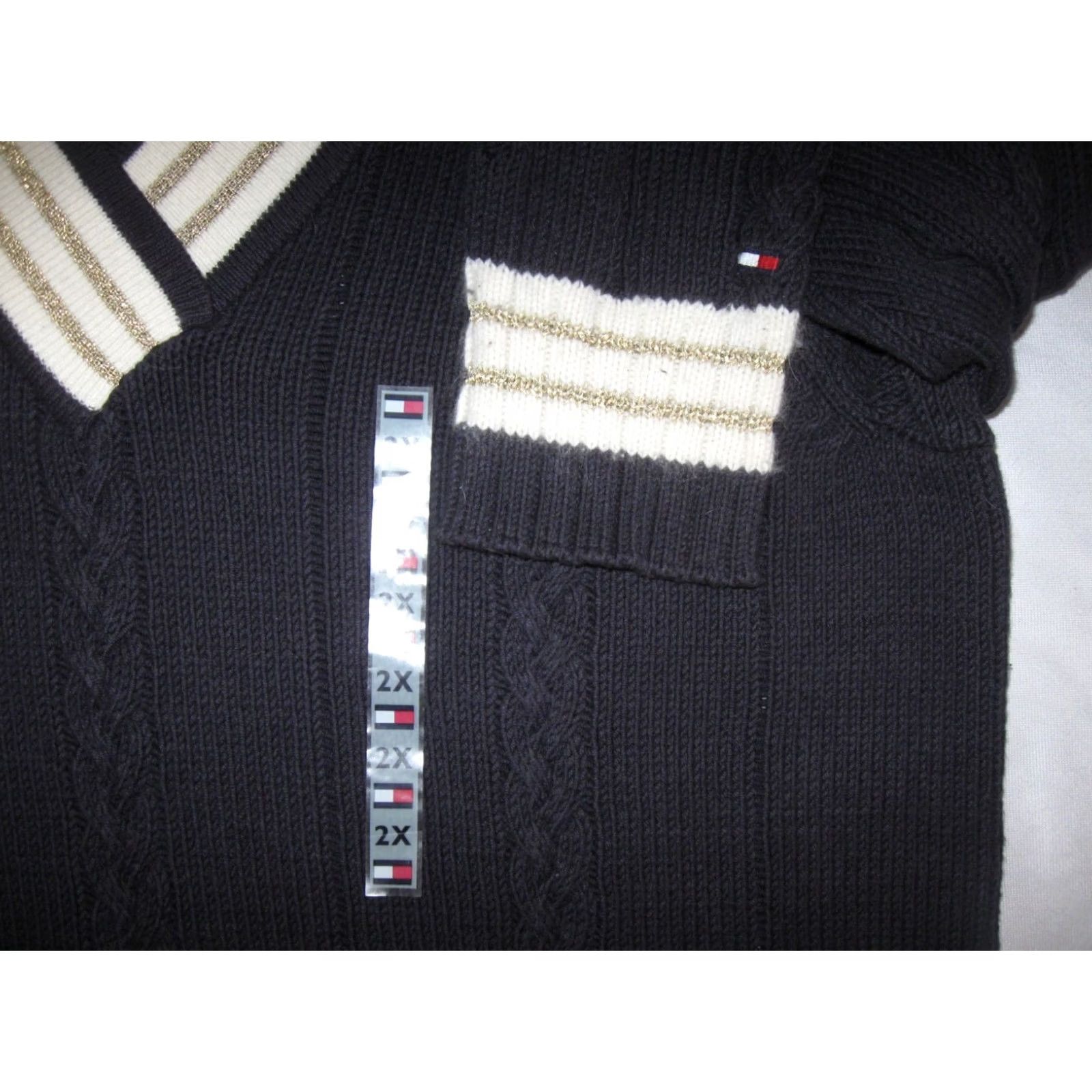 Tommy Hilfiger VINTAGE Tommy Hilfiger Sweater Cardigan V-Neck Women 2XL Blue Striped Knit Wool Acrylic Cotton Nylon TH Y2K Size XXL / US 16-18 / IT 52-54 - 2 Thumbnail