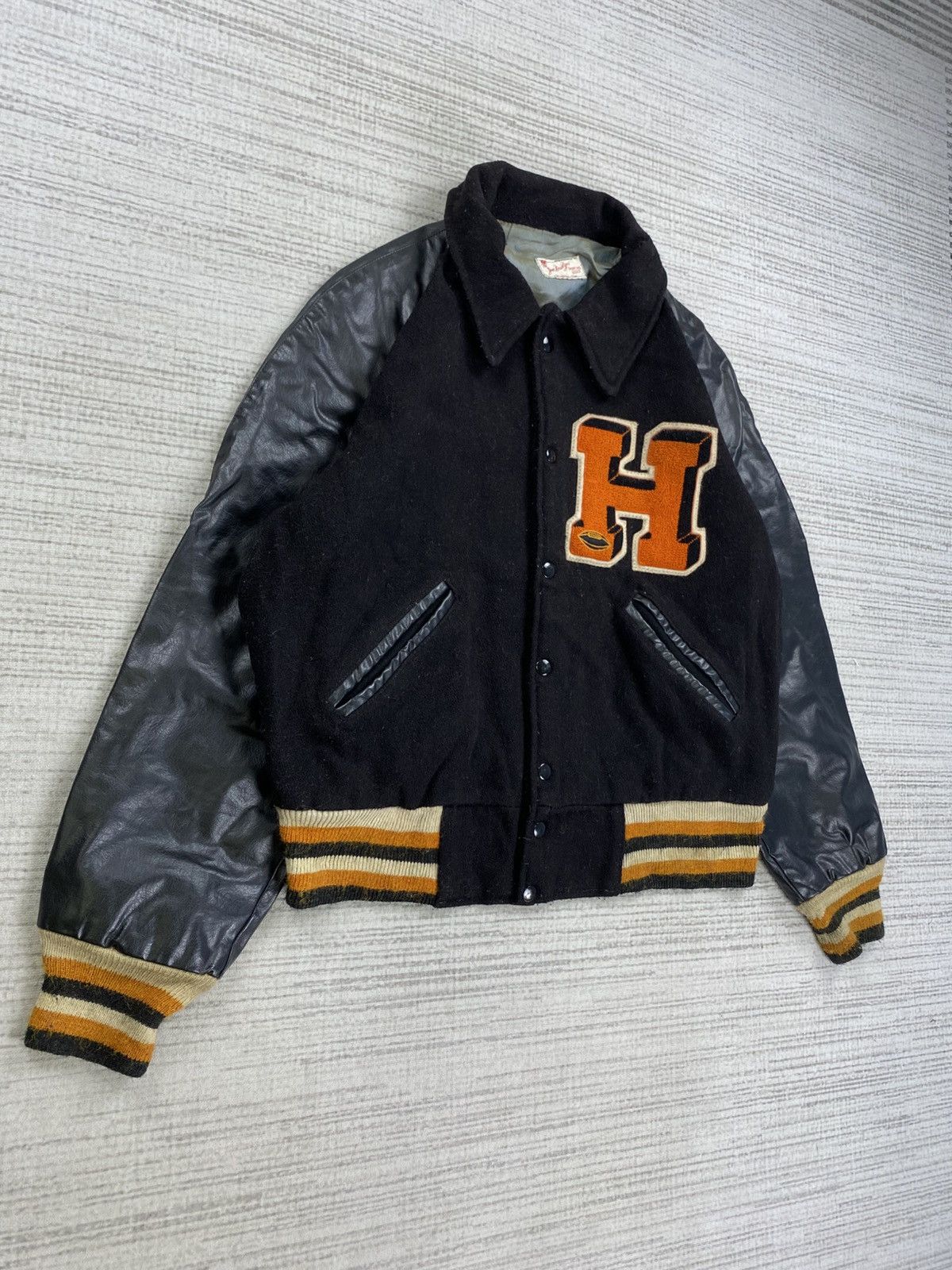 Vintage 🔥Vtg 70s Jim Beidges H Logo Leather Sleeve Varsity Jacket Size US L / EU 52-54 / 3 - 3 Thumbnail