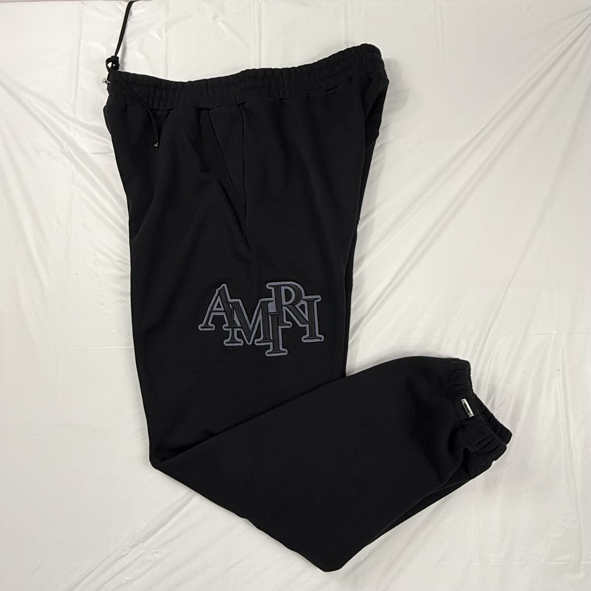 Amiri AMIRI Mens Black Chenille Logo Applique Sweatpants Size XL Size US 38 / EU 54 - 1 Thumbnail