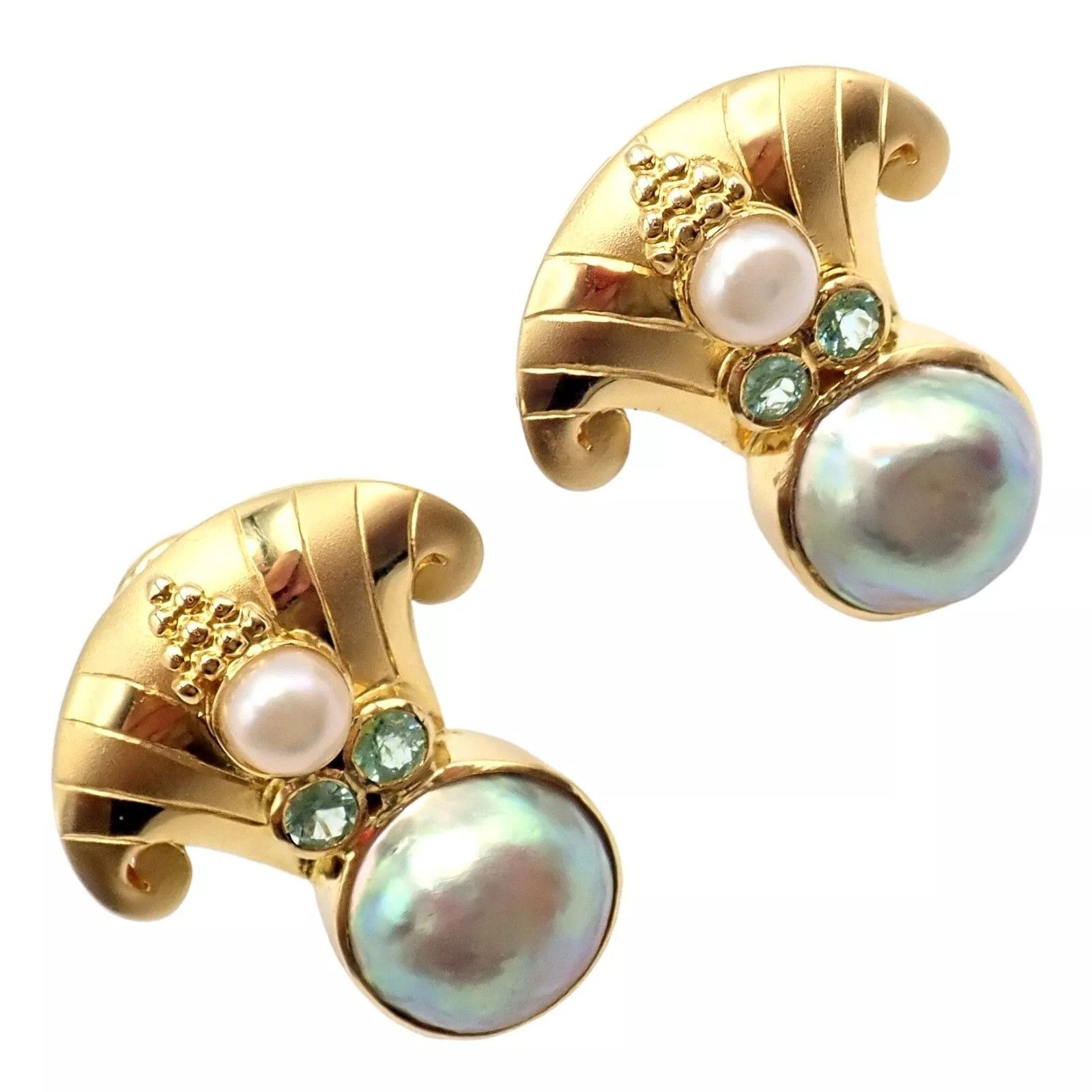 Vintage Paula Crevoshay Gold Abalone Pearl Blue Gemstone Earrings Size ONE SIZE - 1 Thumbnail