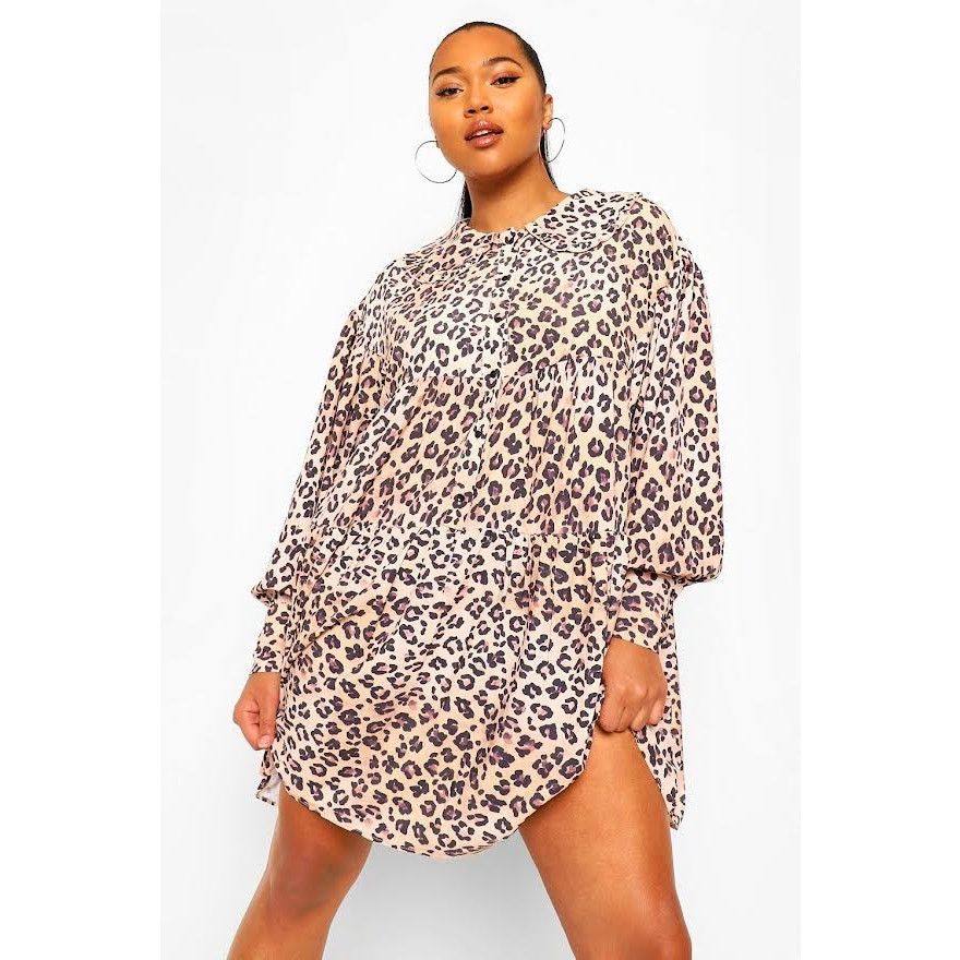 Nordstrom Boohoo | PLUS LEOPARD PRINT COLLAR SMOCK DRESS | 14 NWT Size XL / US 12-14 / IT 48-50 - 1 Thumbnail