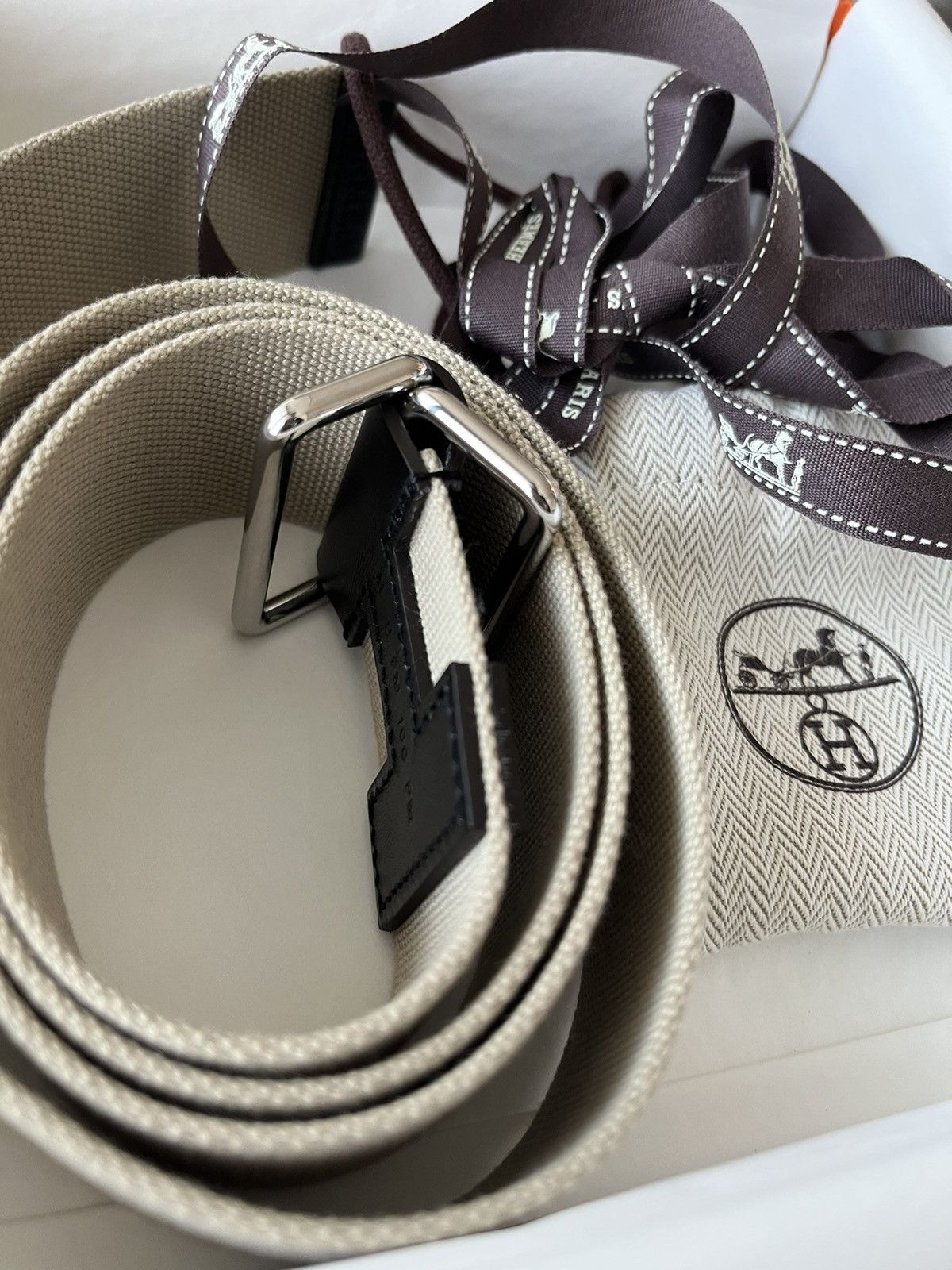 Hermes Limited Edition Hermes Brand New H Logo Leather Canvas Belt Size 34 - 6 Thumbnail