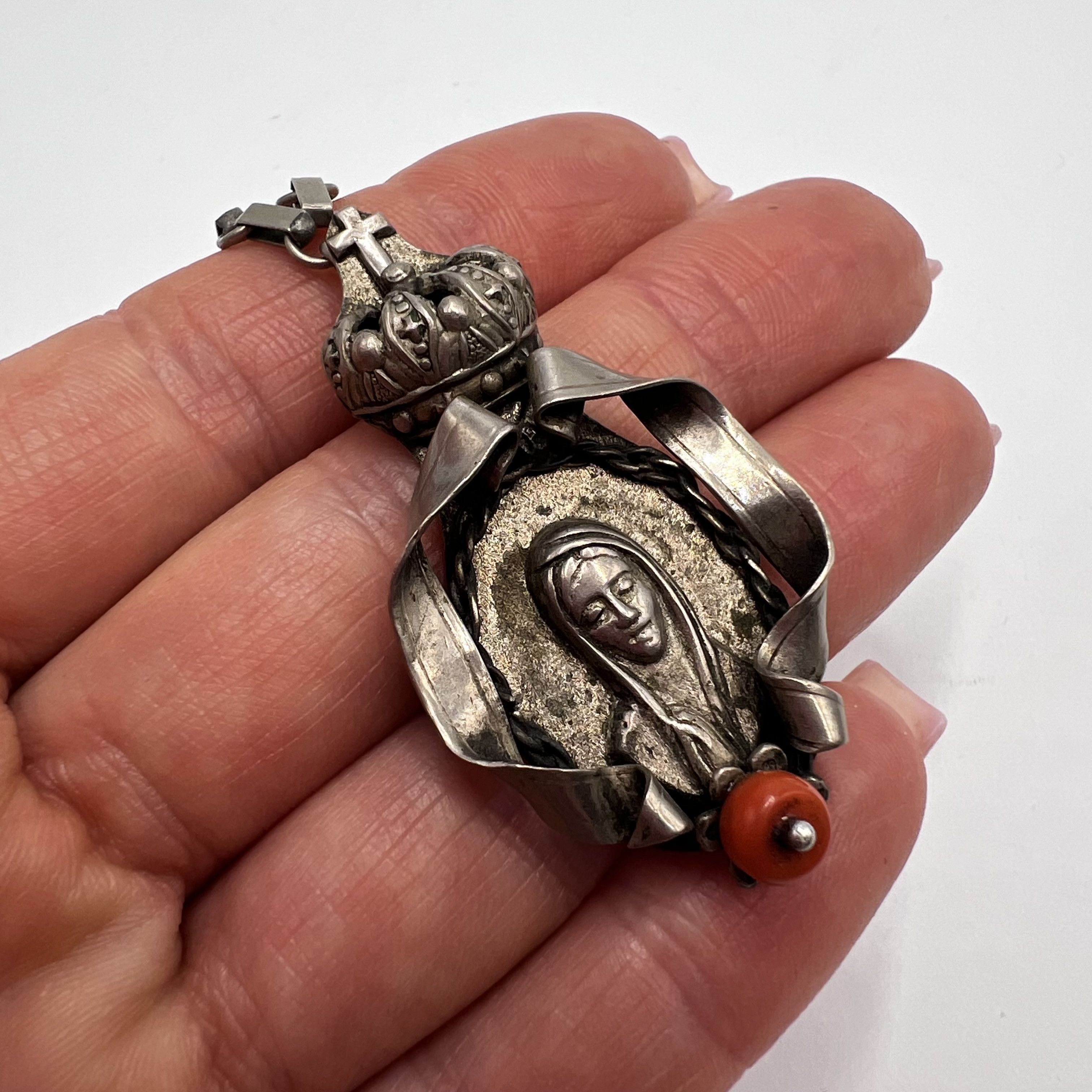 Vintage Vintage Italian Silver Madonna Pendant Icon Necklace Size ONE SIZE - 2 Thumbnail