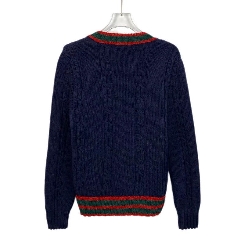 Gucci Gucci Dark blue striped bee embroidery wool knitted cardiga Size US L / EU 52-54 / 3 - 2 Thumbnail