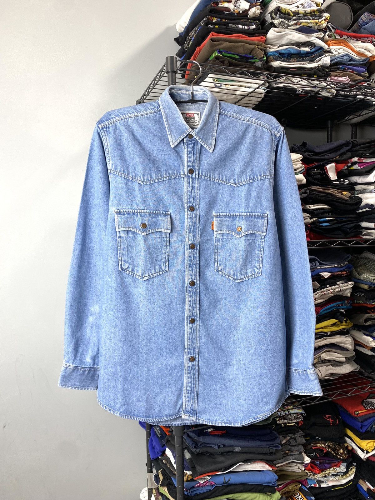Levi's Rare! 70’s Vintage Levi’s Denim Shirt Western Orange Tab Size US L / EU 52-54 / 3 - 1 Thumbnail