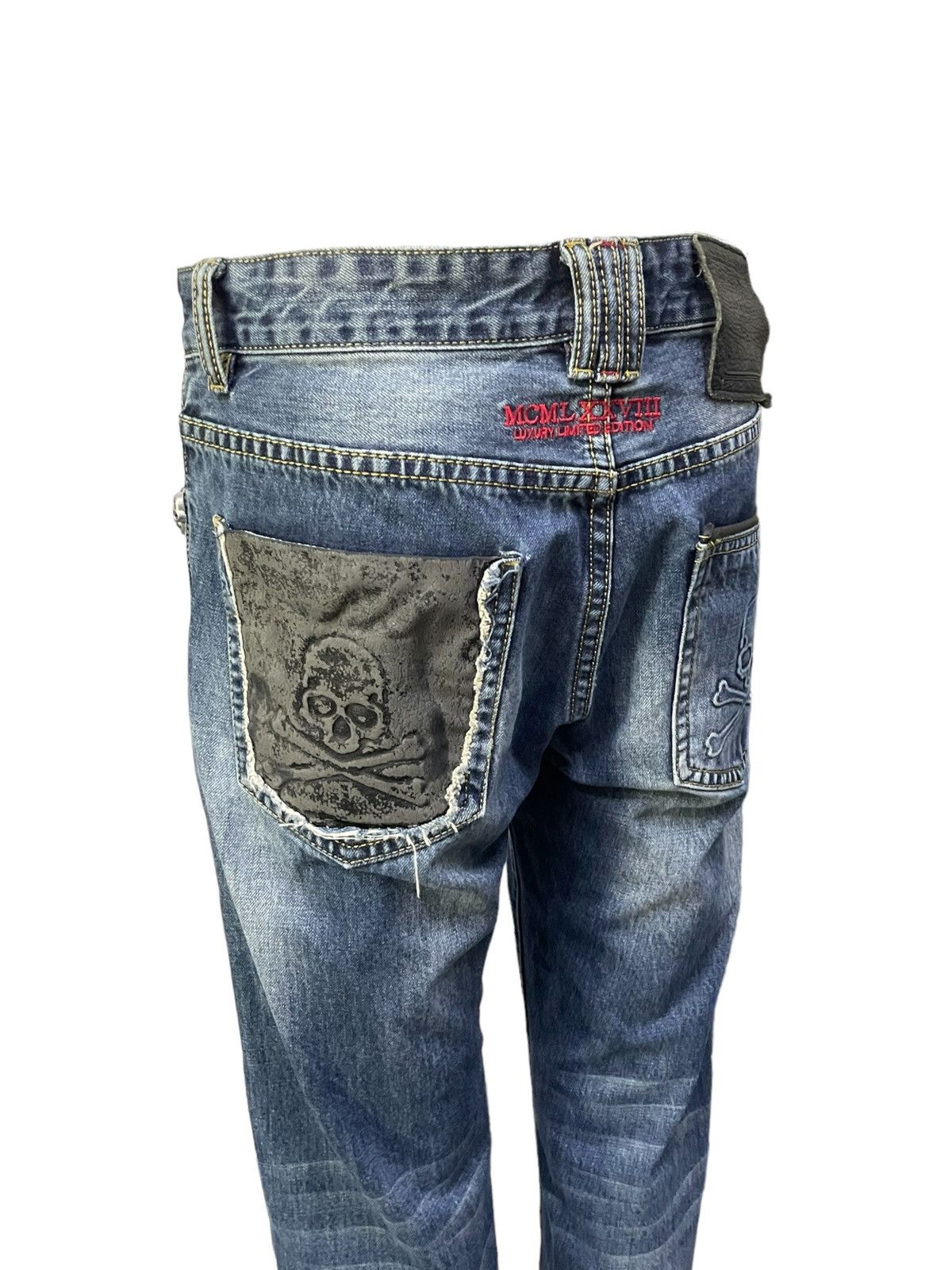Hysteric Glamour × Philipp Plein Philip Plein Skull Embossed Crash Distressed Straight Jeans Size US 30 / EU 46 - 5 Thumbnail