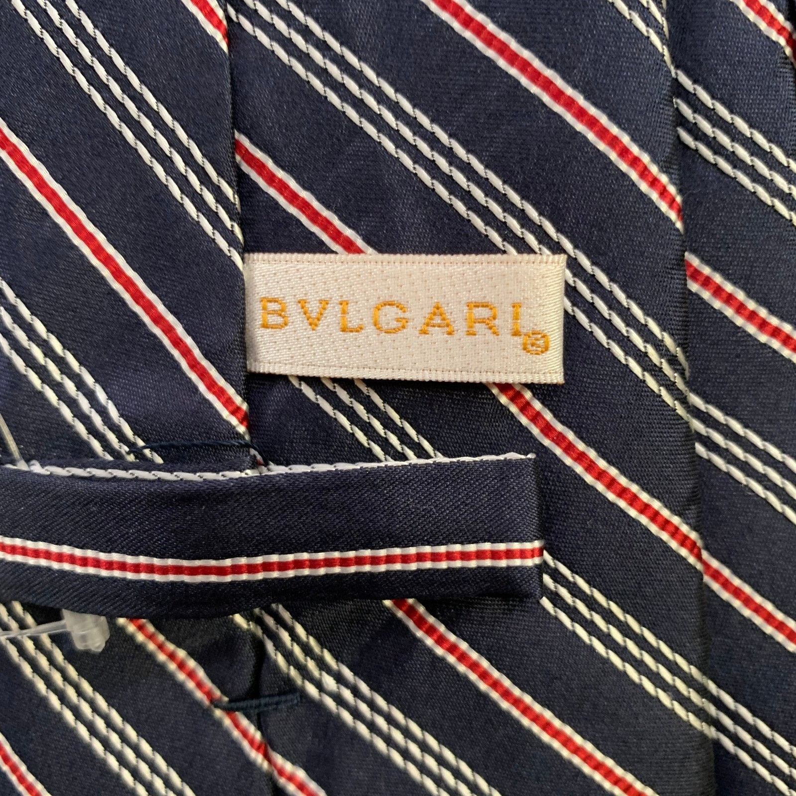 Bvlgari BVLGARI Navy Red Diagonal Stripe Silk Tie Size ONE SIZE - 3 Thumbnail