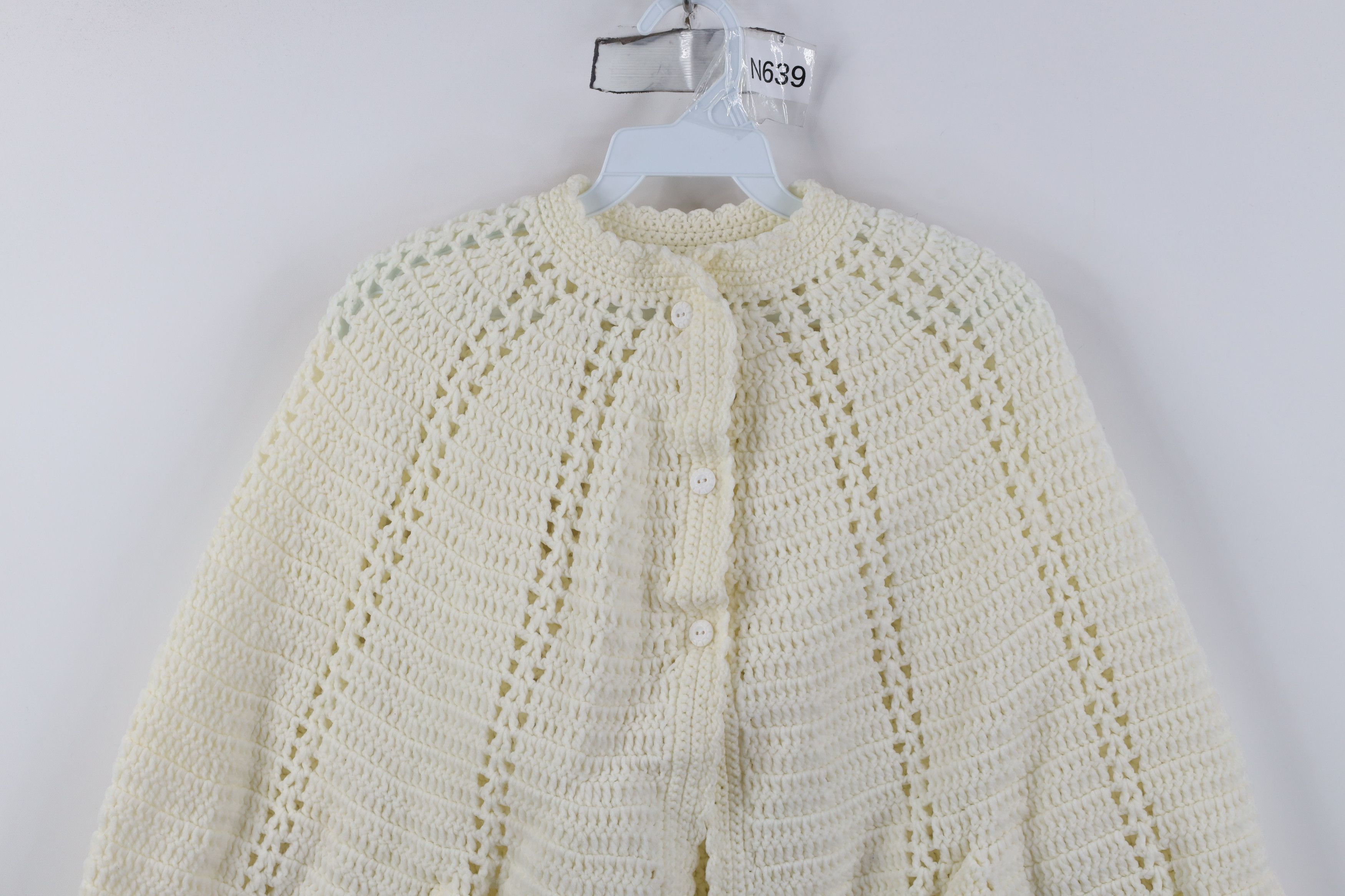 Vintage Vintage 50s 60s Rockabilly Knit Poncho Sweater Cape Cream Size ONE SIZE - 2 Thumbnail
