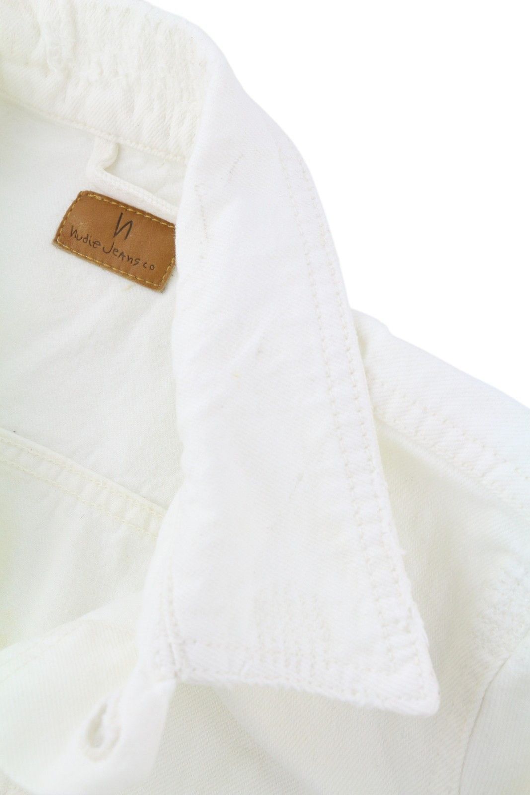 Nudie Jeans BILLY XS Pitch White Worn Denim Polo Neck Jacket 83689 Size US XS / EU 42 / 0 - 7 Thumbnail