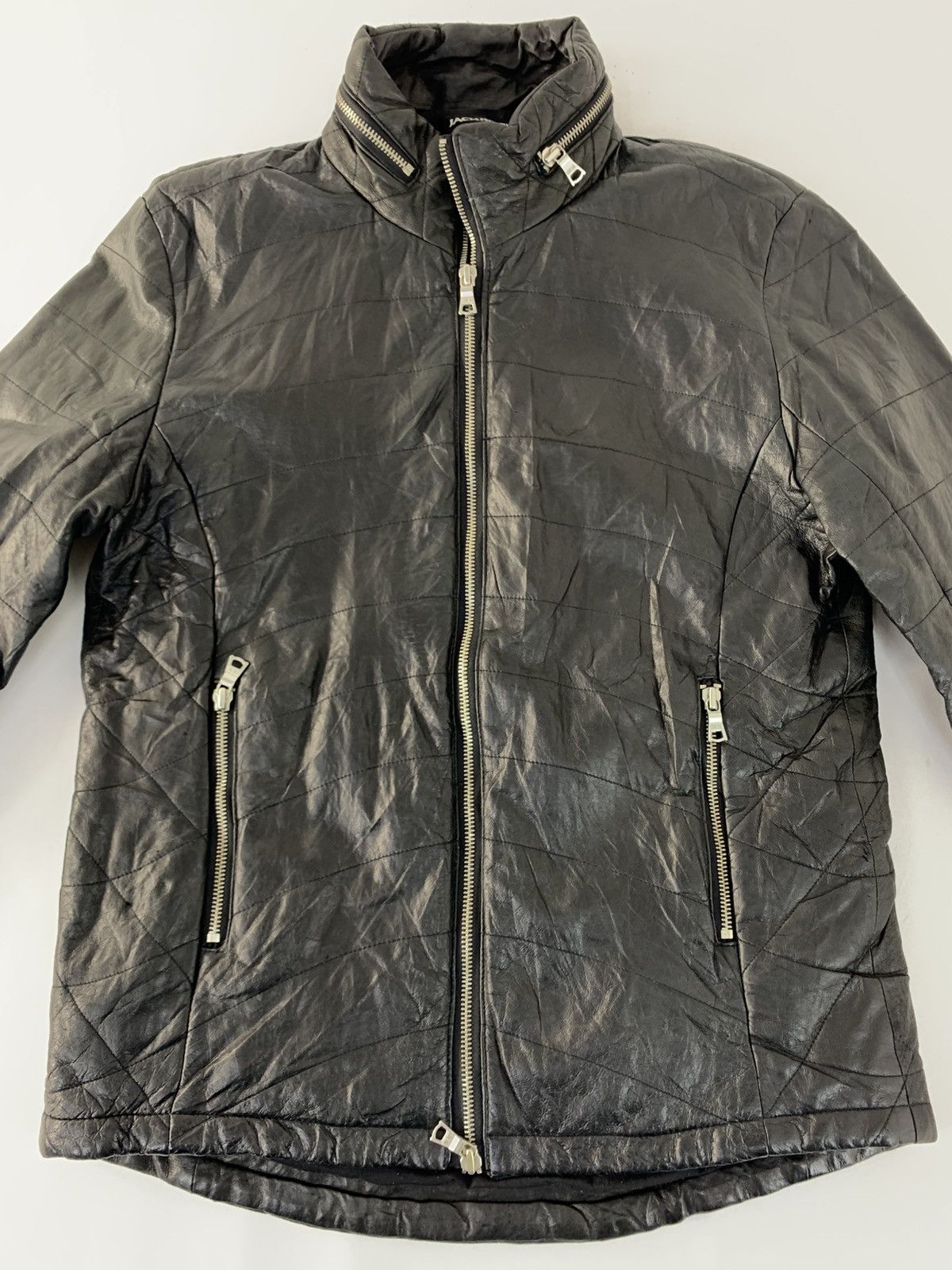 Jackrose Leather Biker Jacket Full Zip Style Quilted Inner