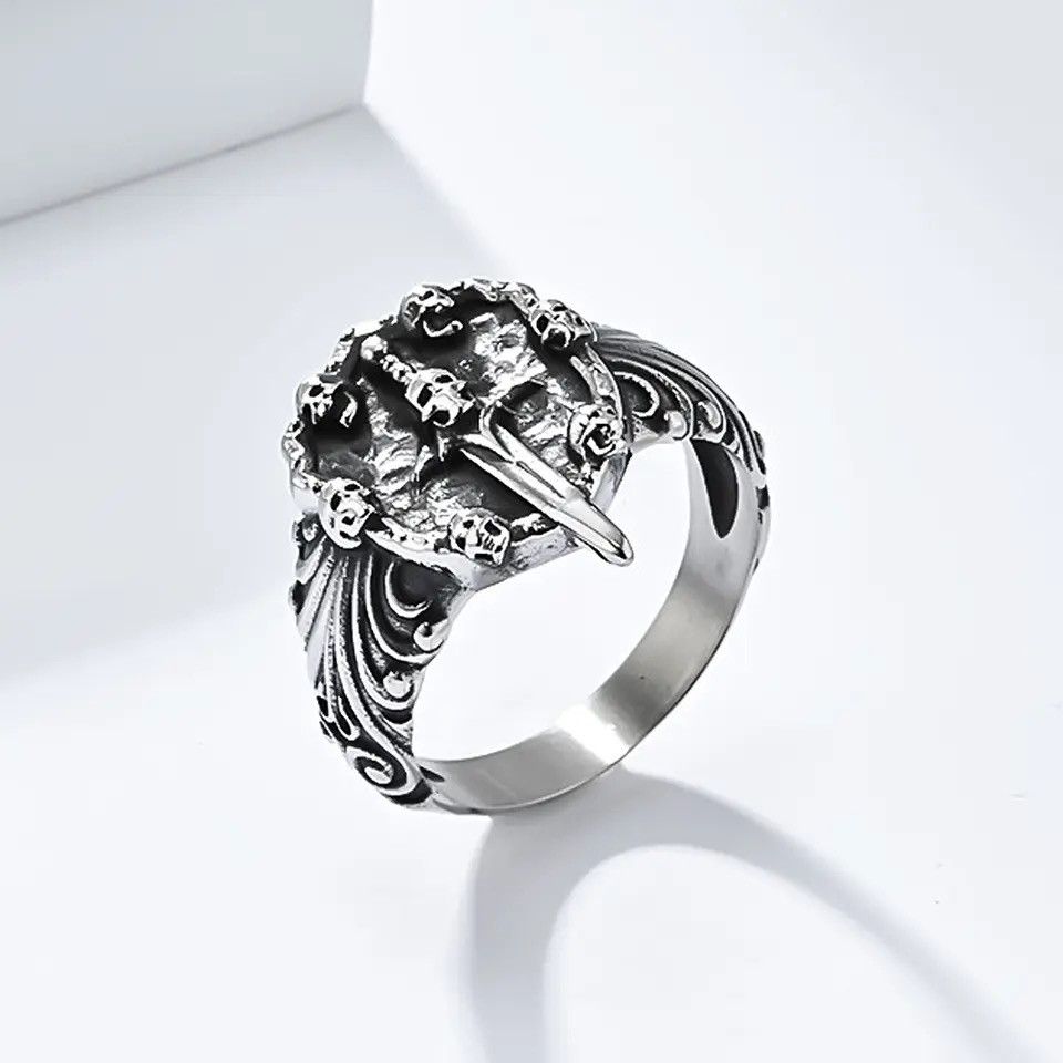 Jewelry Gothic Vintage Skull Holy Sword Ring Size ONE SIZE - 2 Thumbnail