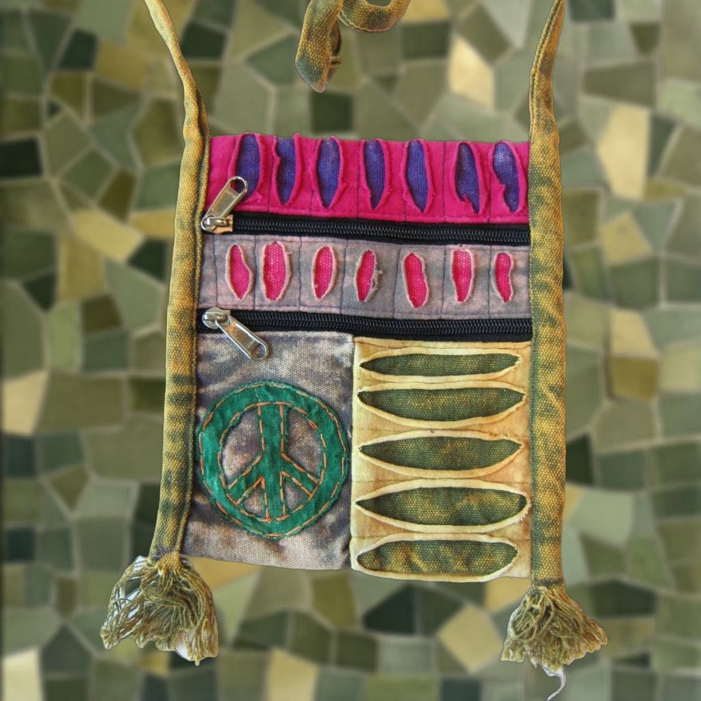 Erima Vintage Rima India Woven Pink Satchel Purse Bag Hippie Peace Sign Crossbody Women's Small Pink Green Straps Adjustable Size ONE SIZE - 1 Thumbnail