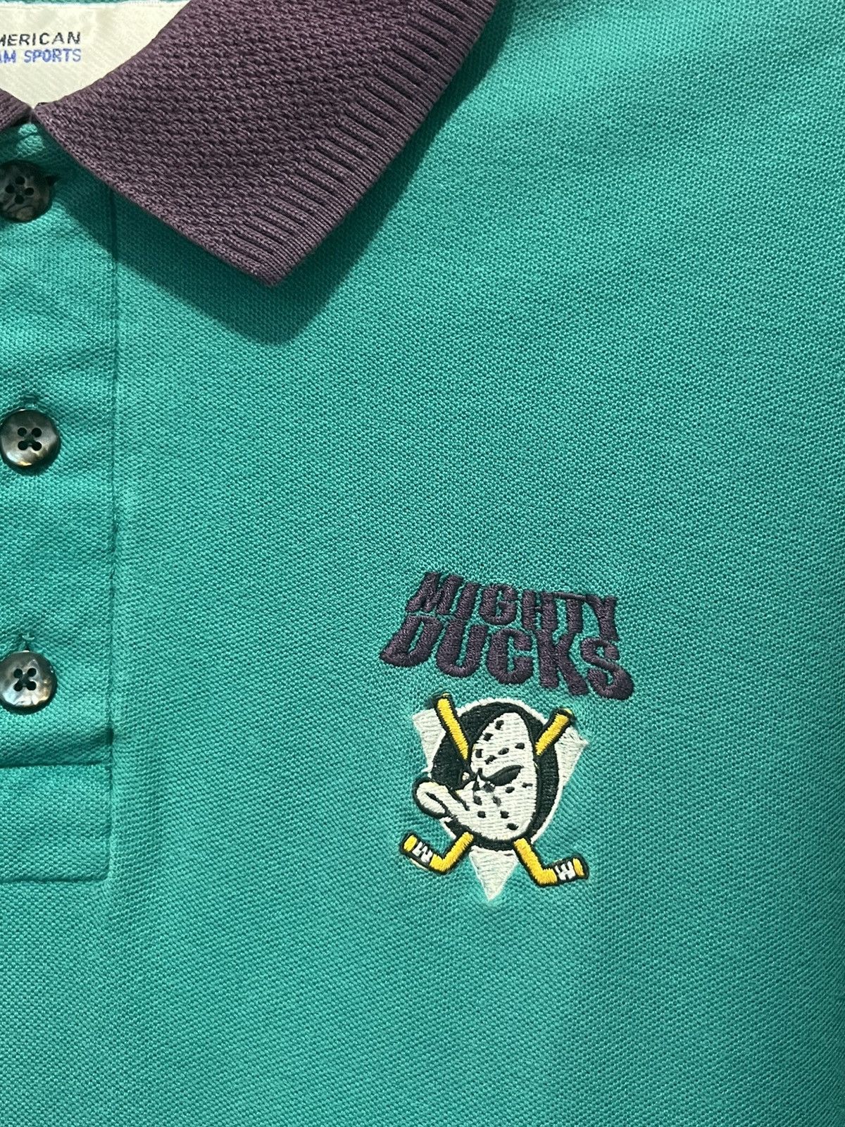 NHL × Vintage Vintage Mighty Ducks Polo Shirt 90s Size US L / EU 52-54 / 3 - 3 Thumbnail