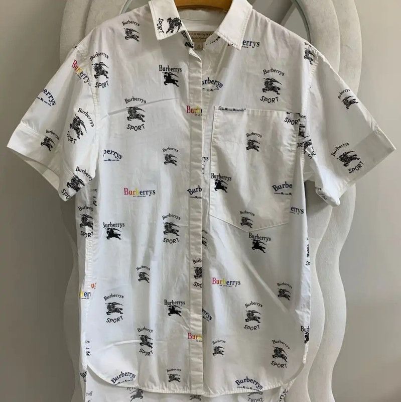 Burberry Burberry White Cotton Short Sleeve Shirt Size US L / EU 52-54 / 3 - 1 Thumbnail