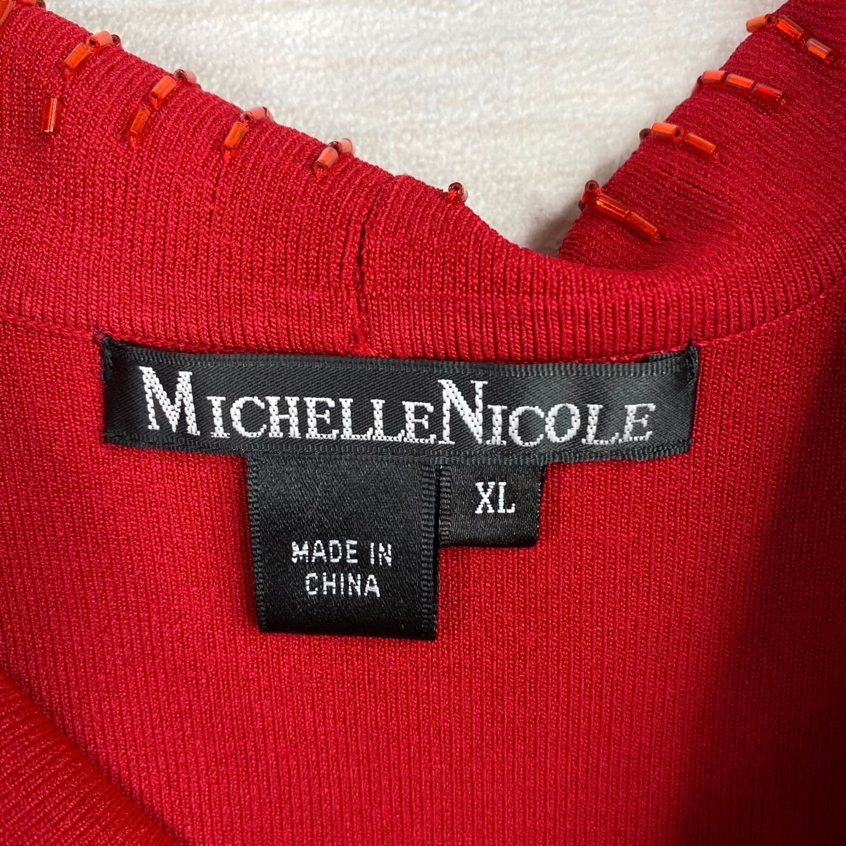 Vintage Michelle Nicole Top Womens XL Red Beaded Scoop Back Slouch Neck Knit Blouse, NWT, Casual, XS? Size XL / US 12-14 / IT 48-50 - 4 Thumbnail
