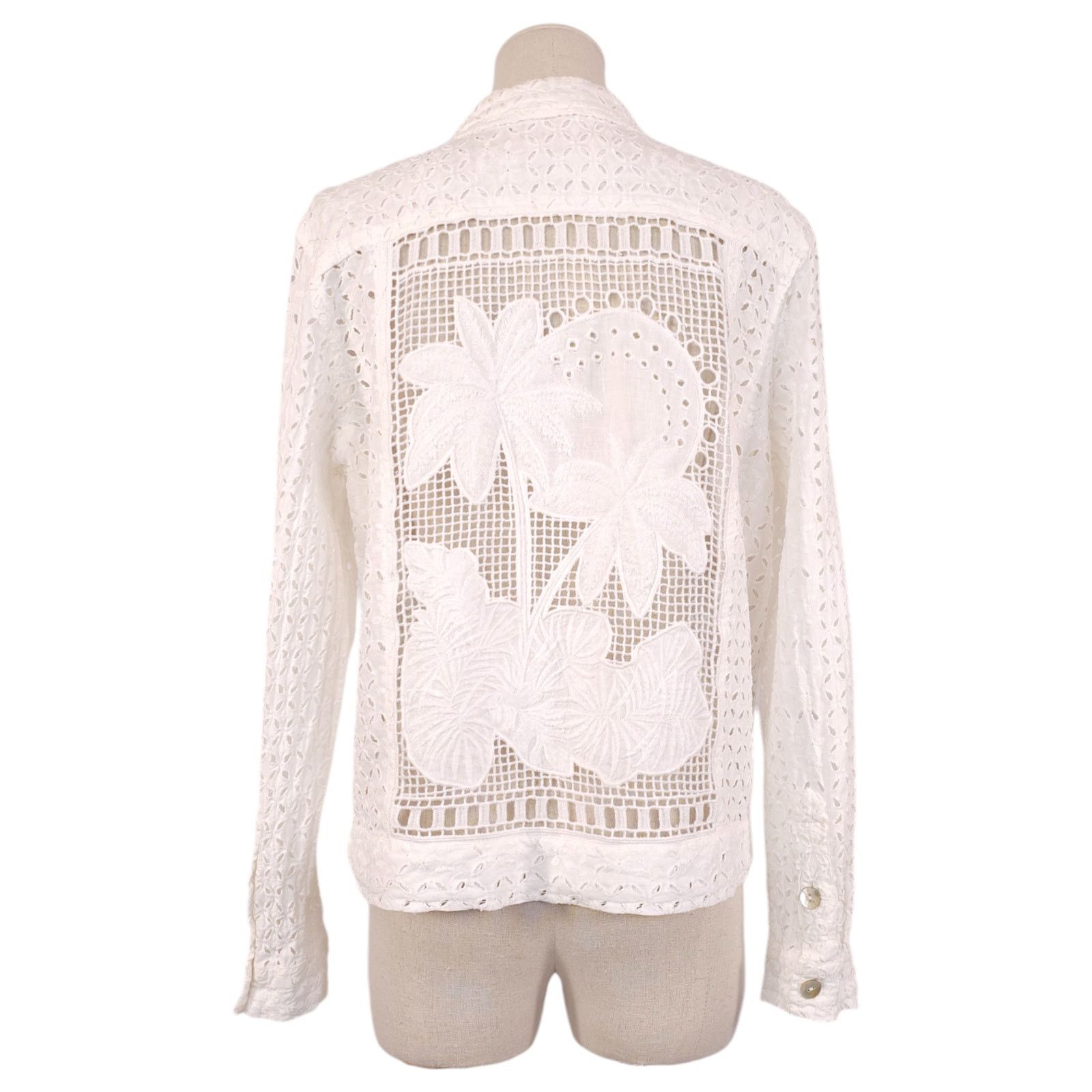 Johnny Was Jade Sable Cropped Linen Jacket White Sz Medium