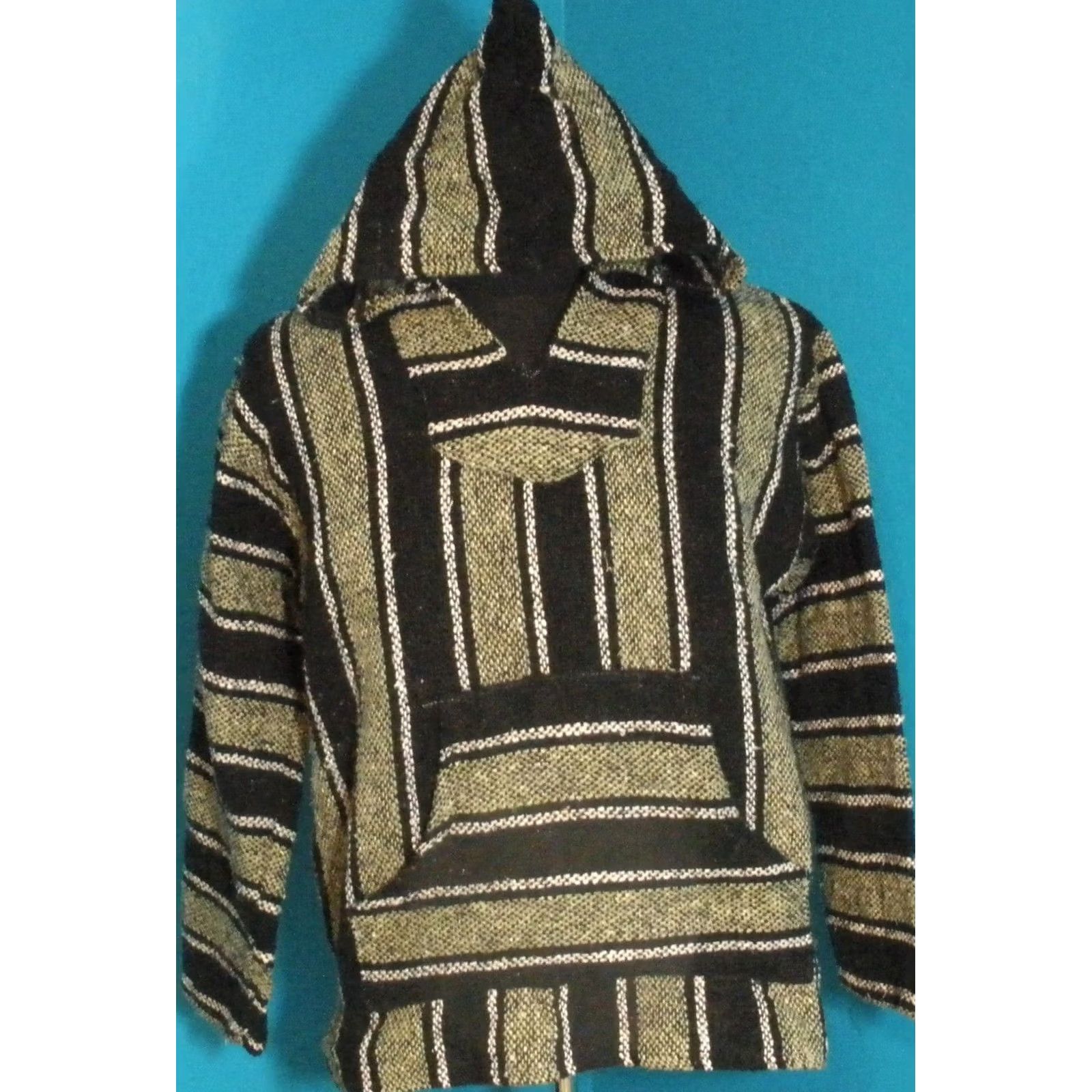 Sunspel Sunspecs Hooded Pullover Poncho Baja Hoodie Adult's S/M Black Knit Acrylic Striped Hippie Surfer Beach 90s Style Mens Womens Size US S / EU 44-46 / 1 - 2 Thumbnail