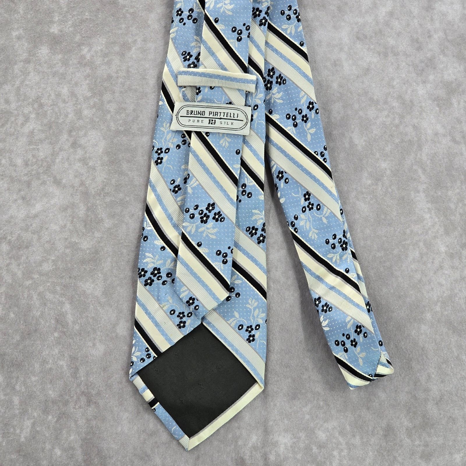 Other Bruno Piattelli Blue Stripe Floral Dots 100% Silk Neck Tie Size 30 - 3 Thumbnail