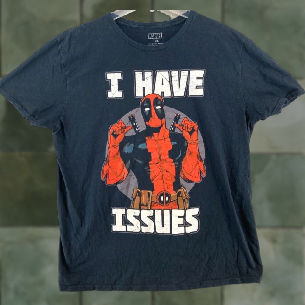 Vintage Marvel Deadpool TShirt XL Black Men Shirt Crew Neck Cotton Jersey Graphic Print XS? Size US XL / EU 56 / 4 - 1 Thumbnail
