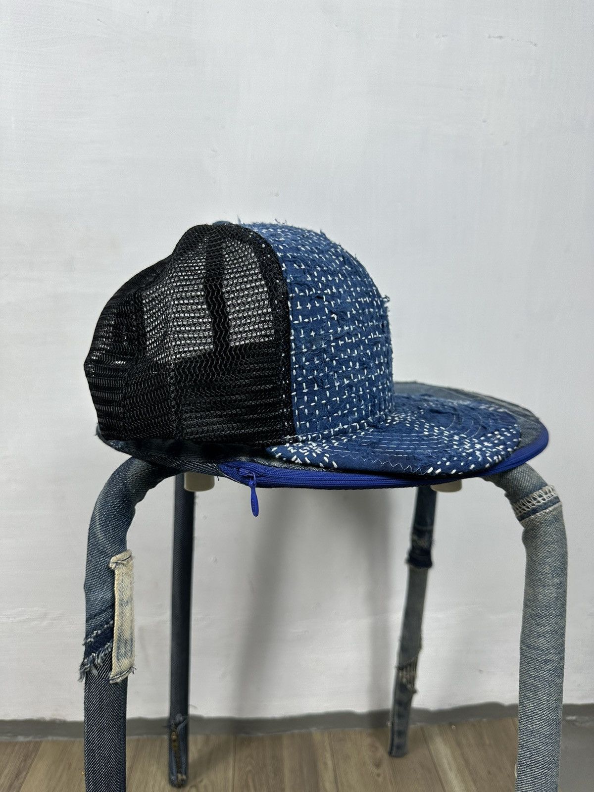Handmade Custom Made Distressed Patchwork Boro Trucker hats Size ONE SIZE - 5 Thumbnail